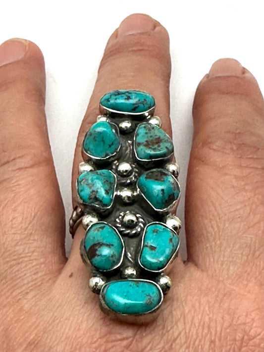 Turquoise ring, handcrafted, adjustable, Tibetan silver, ethnic style,Nepalese,49mmX19mm