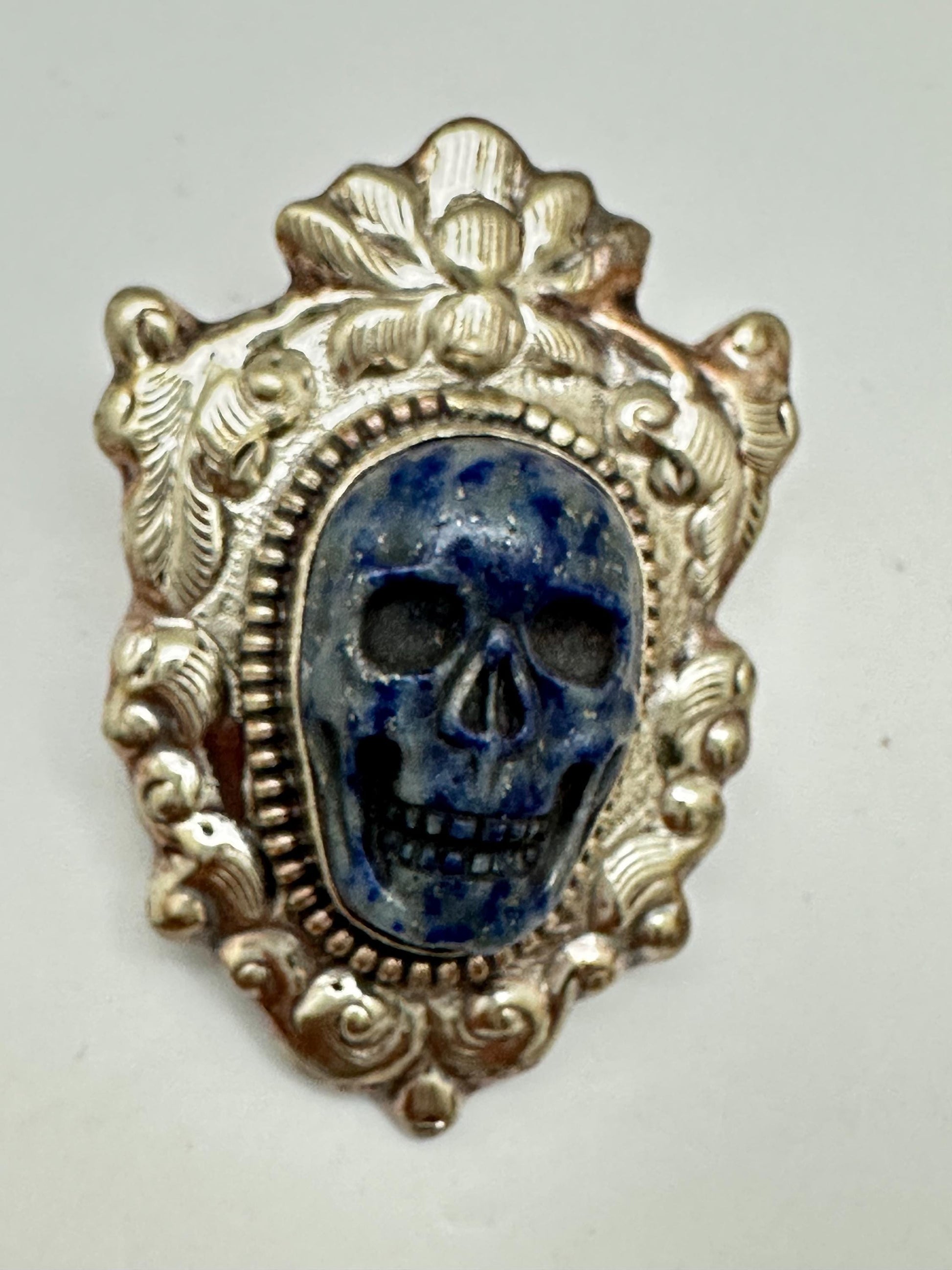 Lapis lazuli, skull pendant,Tibetan silver,Ethnic style,handcrafted,1.89mmX1.33mm