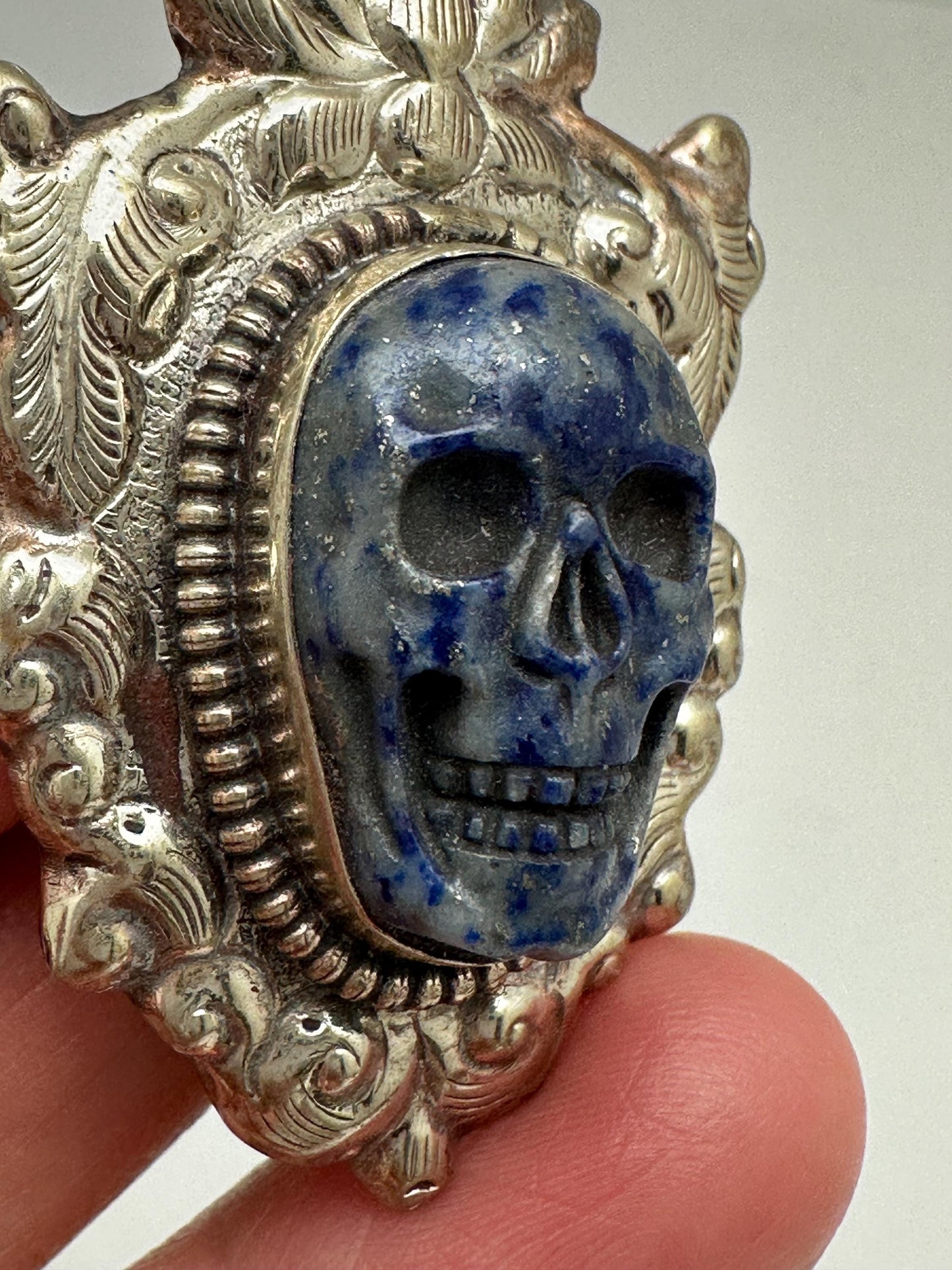 Lapis lazuli, skull pendant,Tibetan silver,Ethnic style,handcrafted,1.89mmX1.33mm