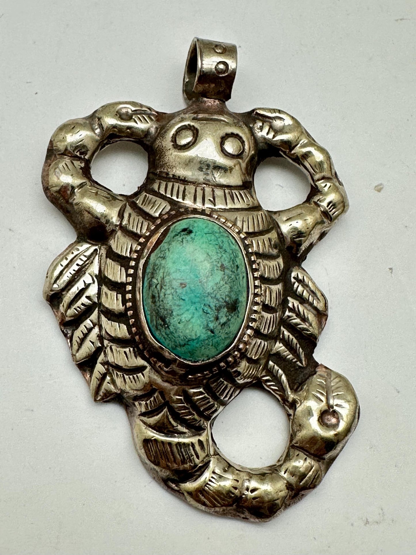 Scorpion pendant, turquoise, handcrafted, Tibetan silver,Nepalese,ethnic style,2.48X1.65 inch, weighs about 18gm
