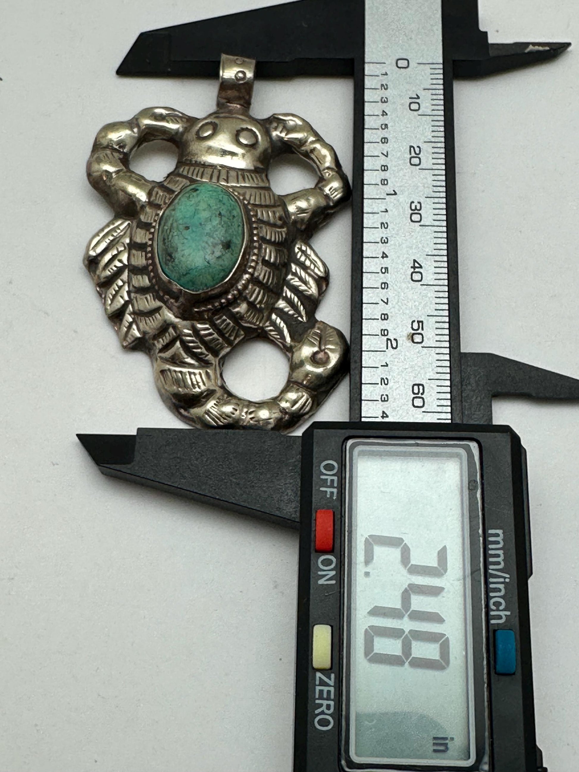 Scorpion pendant, turquoise, handcrafted, Tibetan silver,Nepalese,ethnic style,2.48X1.65 inch, weighs about 18gm