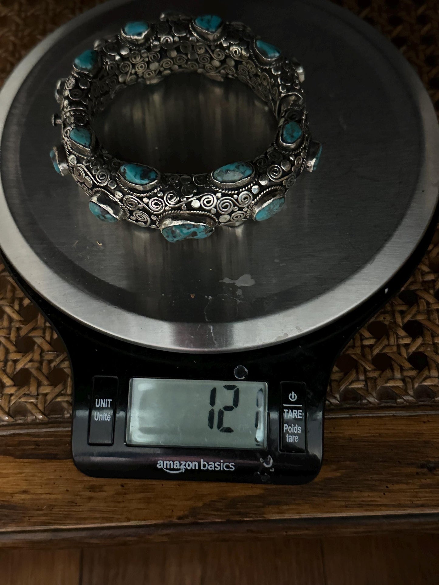 Handcrafted Tibetan Silver Bangle with Turquoise, Ethnic Style Nepali Jewelry
