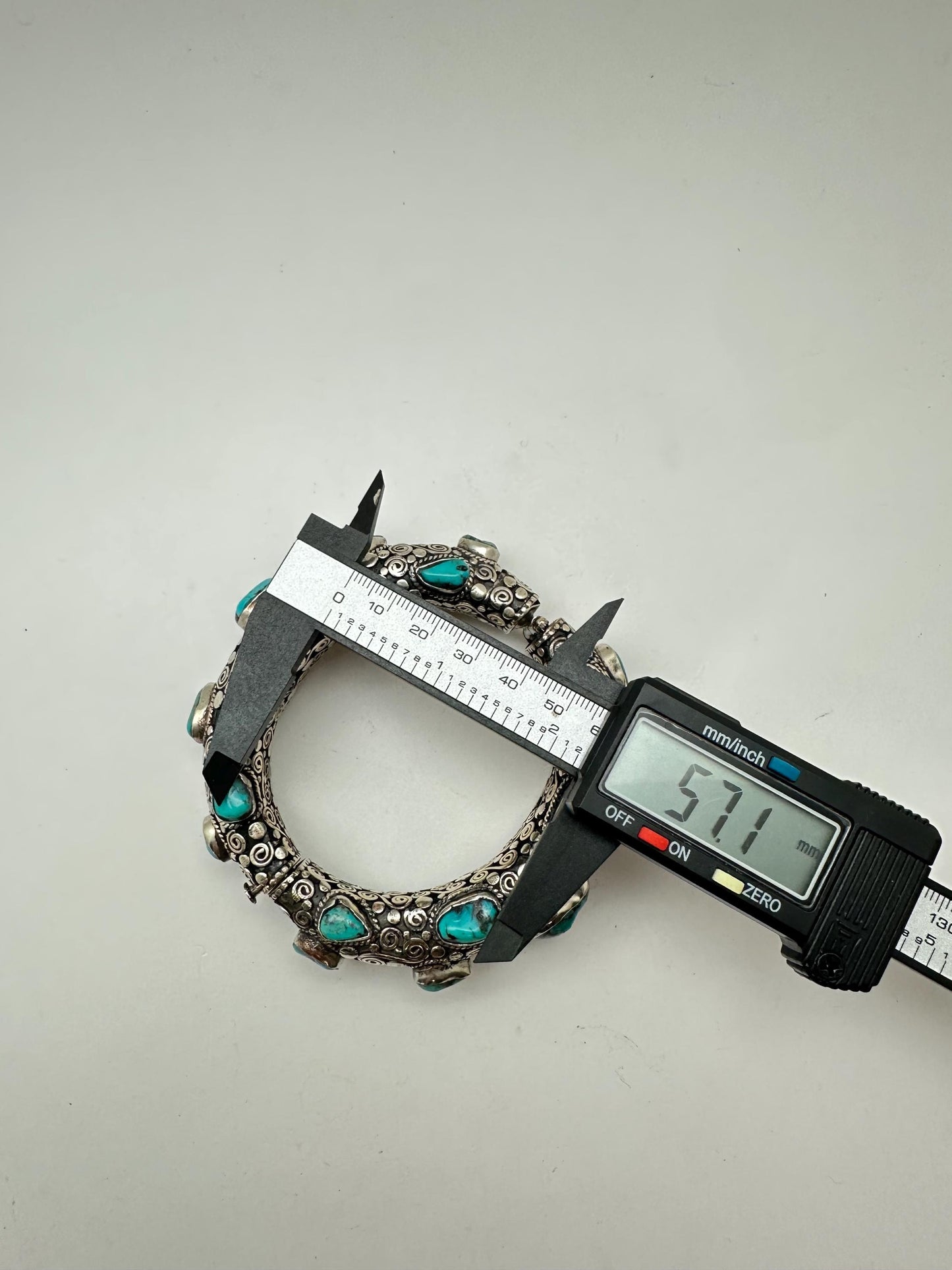 Handcrafted Tibetan Silver Bangle with Turquoise, Ethnic Style Nepali Jewelry