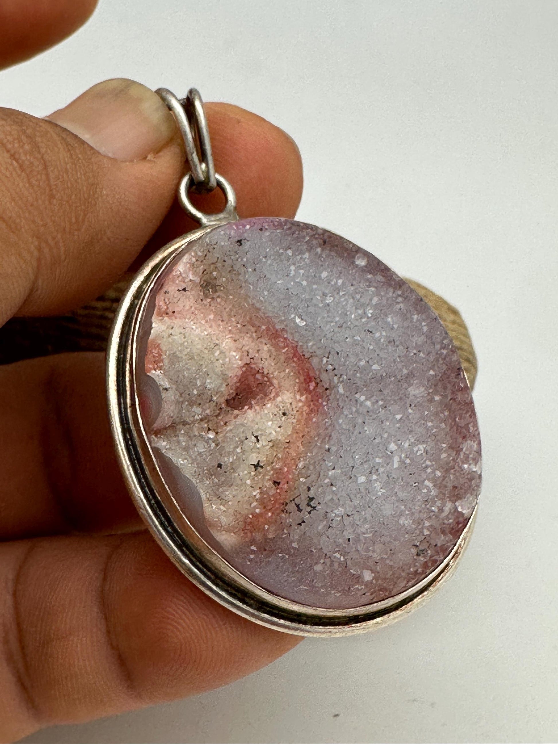 Druzy agate pendant, untreated natural , sterling silver, handcrafted