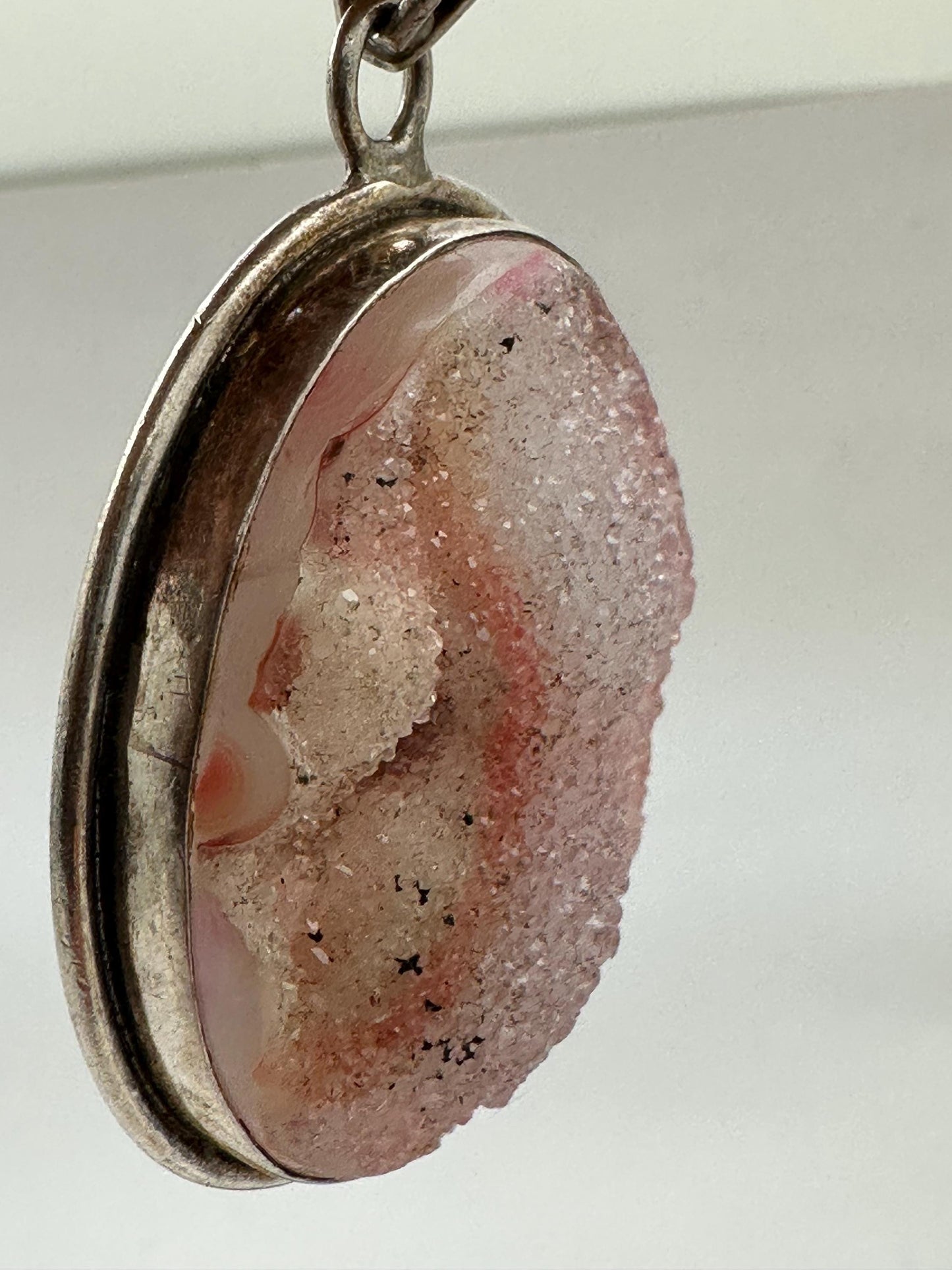 Druzy agate pendant, untreated natural , sterling silver, handcrafted