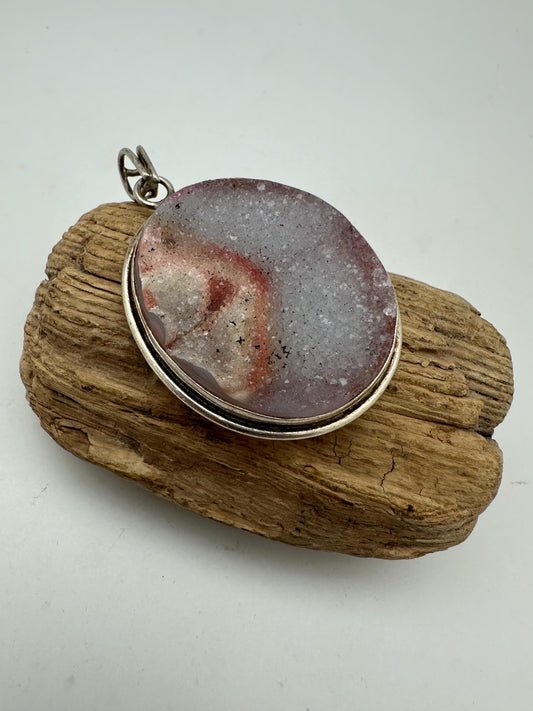 Druzy agate pendant, untreated natural , sterling silver, handcrafted