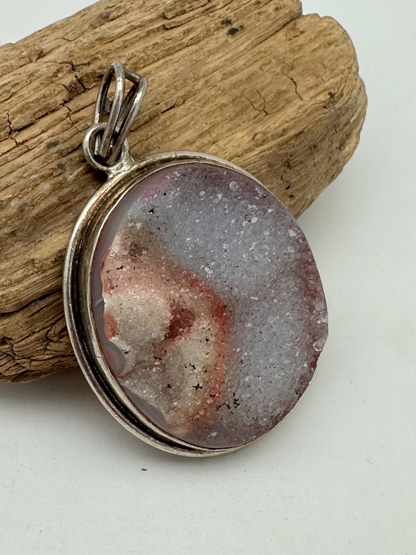 Druzy agate pendant, untreated natural , sterling silver, handcrafted