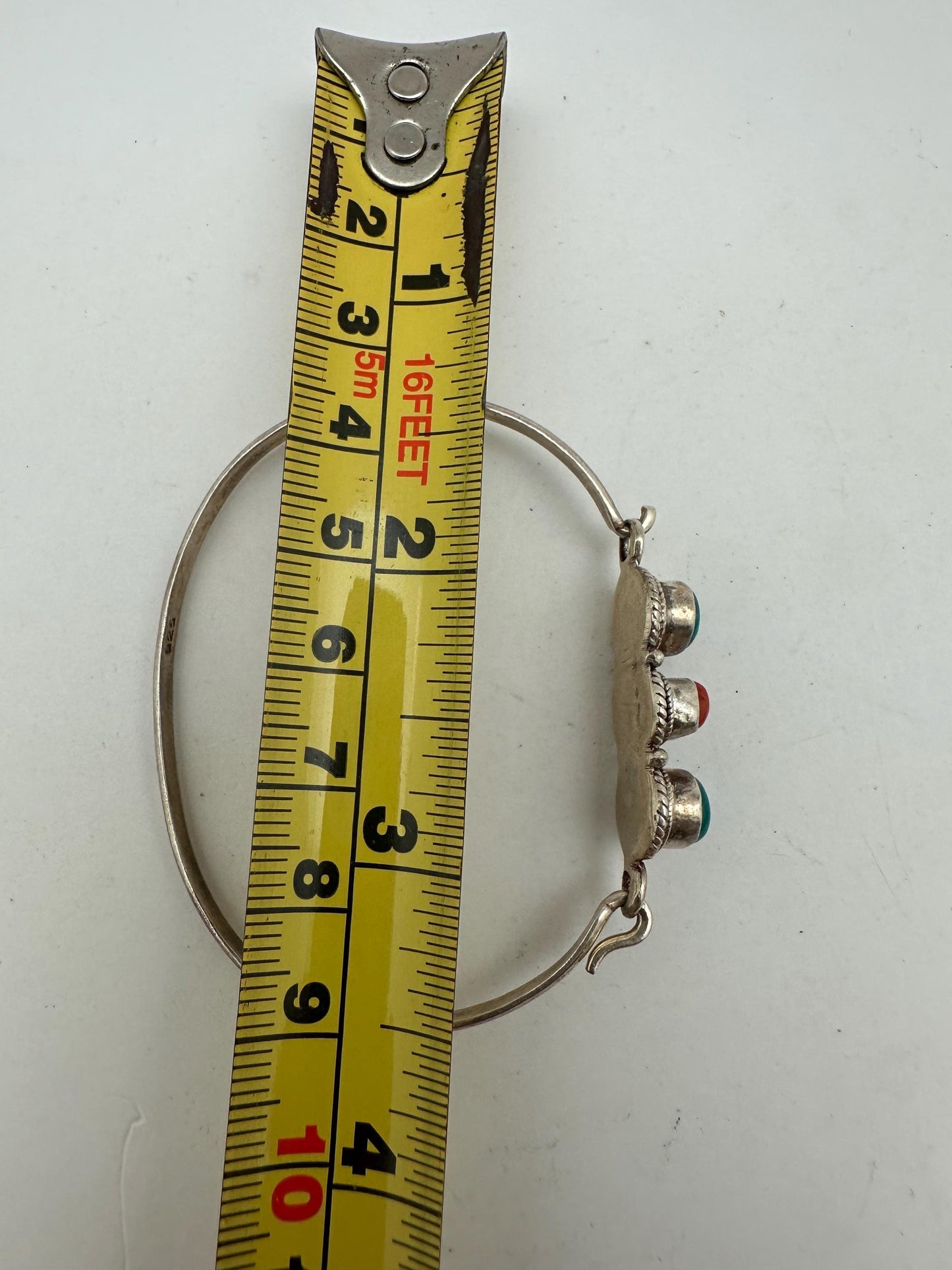 Tibetan designs sterling silver bangle, untreated coral and turquoise, handcrafted from nepal