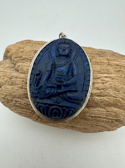 Medicine Buddha, untreated natural lapis lazily with 925 sterling silver, master handcrafted from nepal