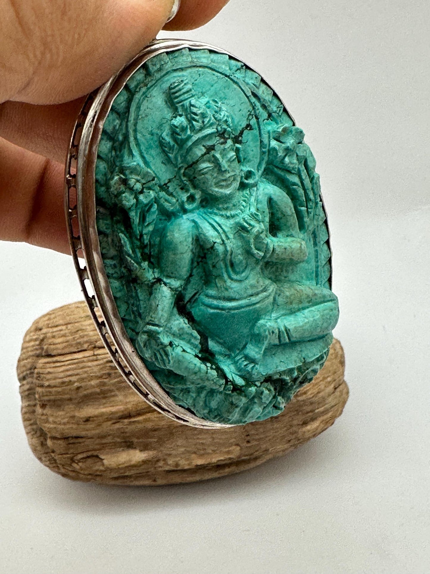 Green tara , untreated, Tibetan natural turquoise, 925 sterling silver master handcrafted from nepal