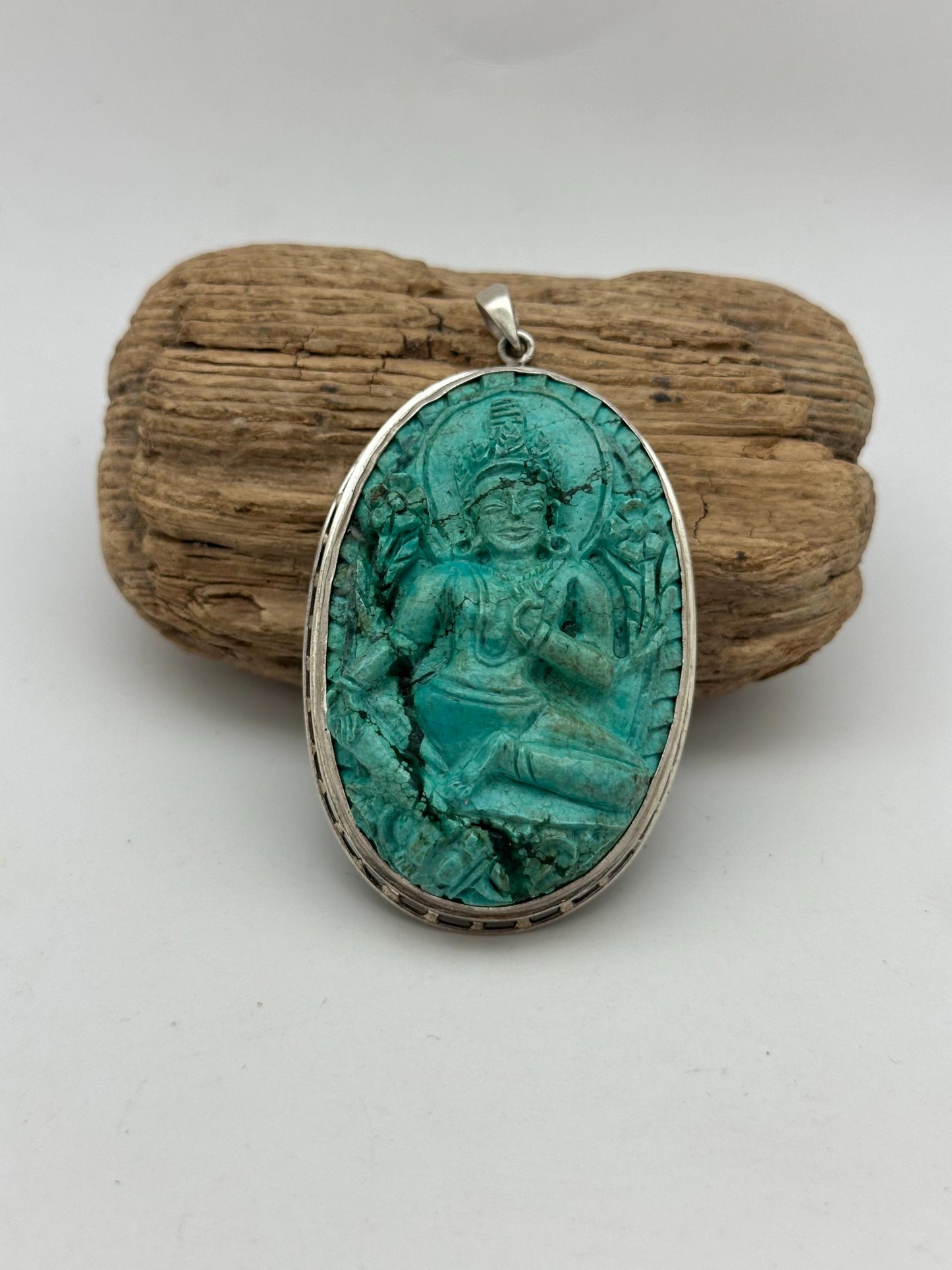 Green tara , untreated, Tibetan natural turquoise, 925 sterling silver master handcrafted from nepal