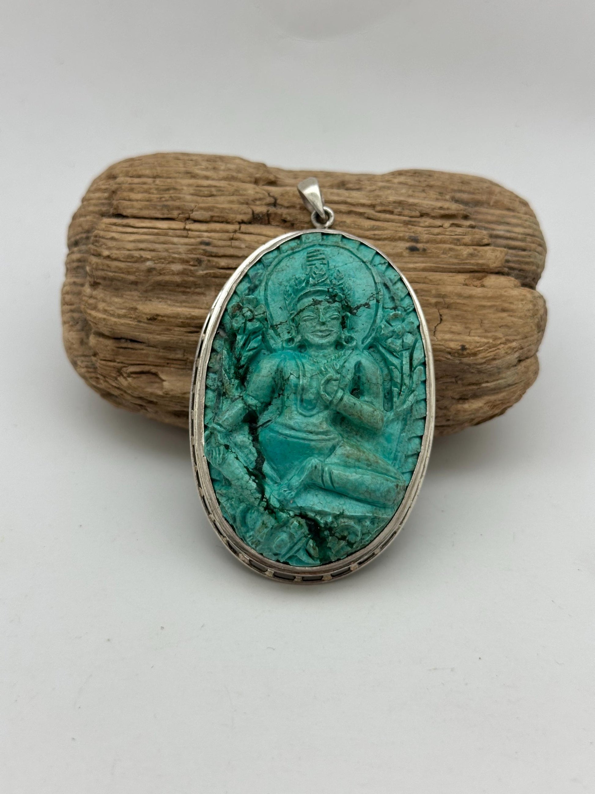 Green tara , untreated, Tibetan natural turquoise, 925 sterling silver master handcrafted from nepal