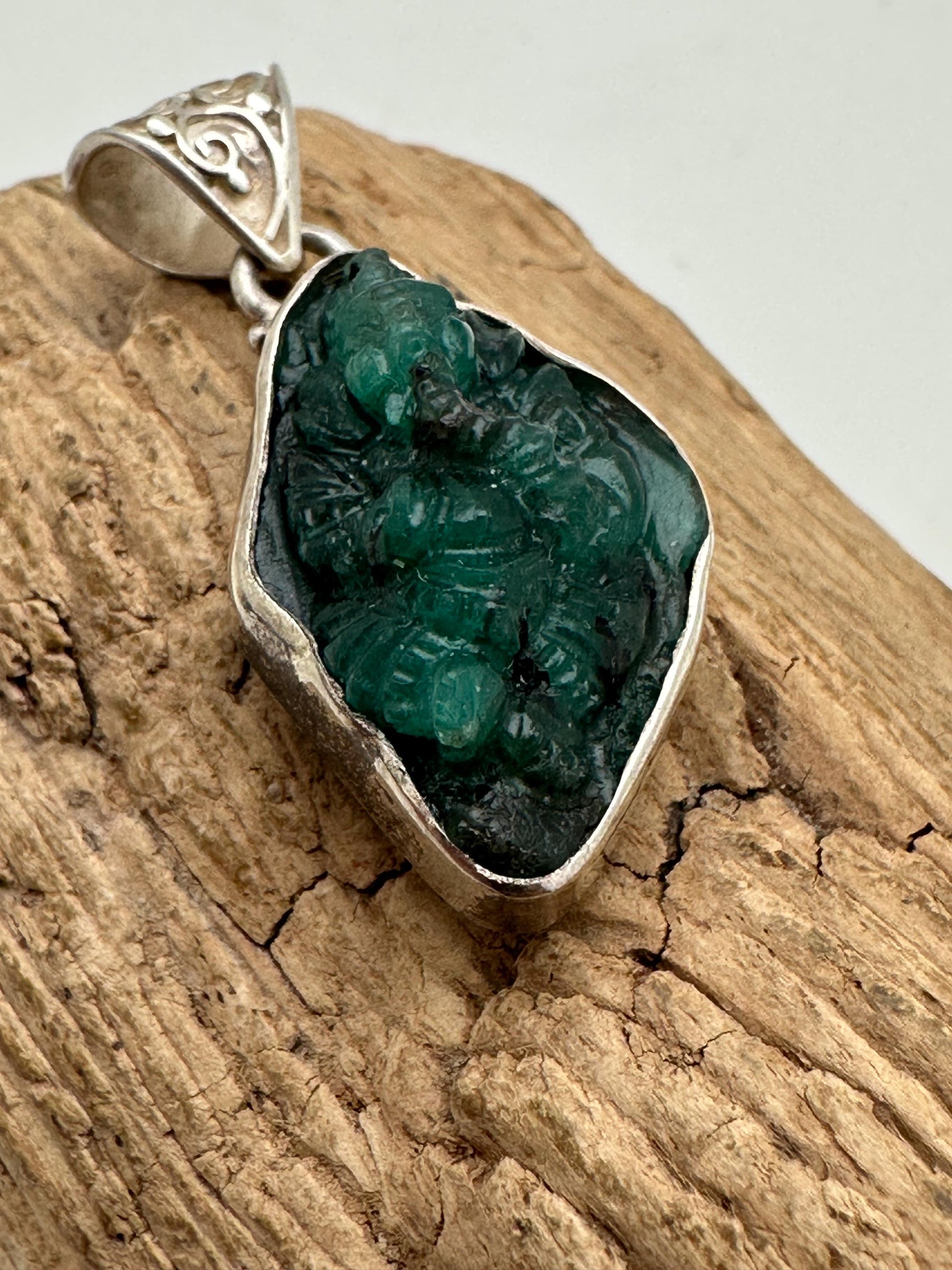 Emeril Ganesh Ganesh, untreated, natural Emerald, master handcrafted with sterling silver
