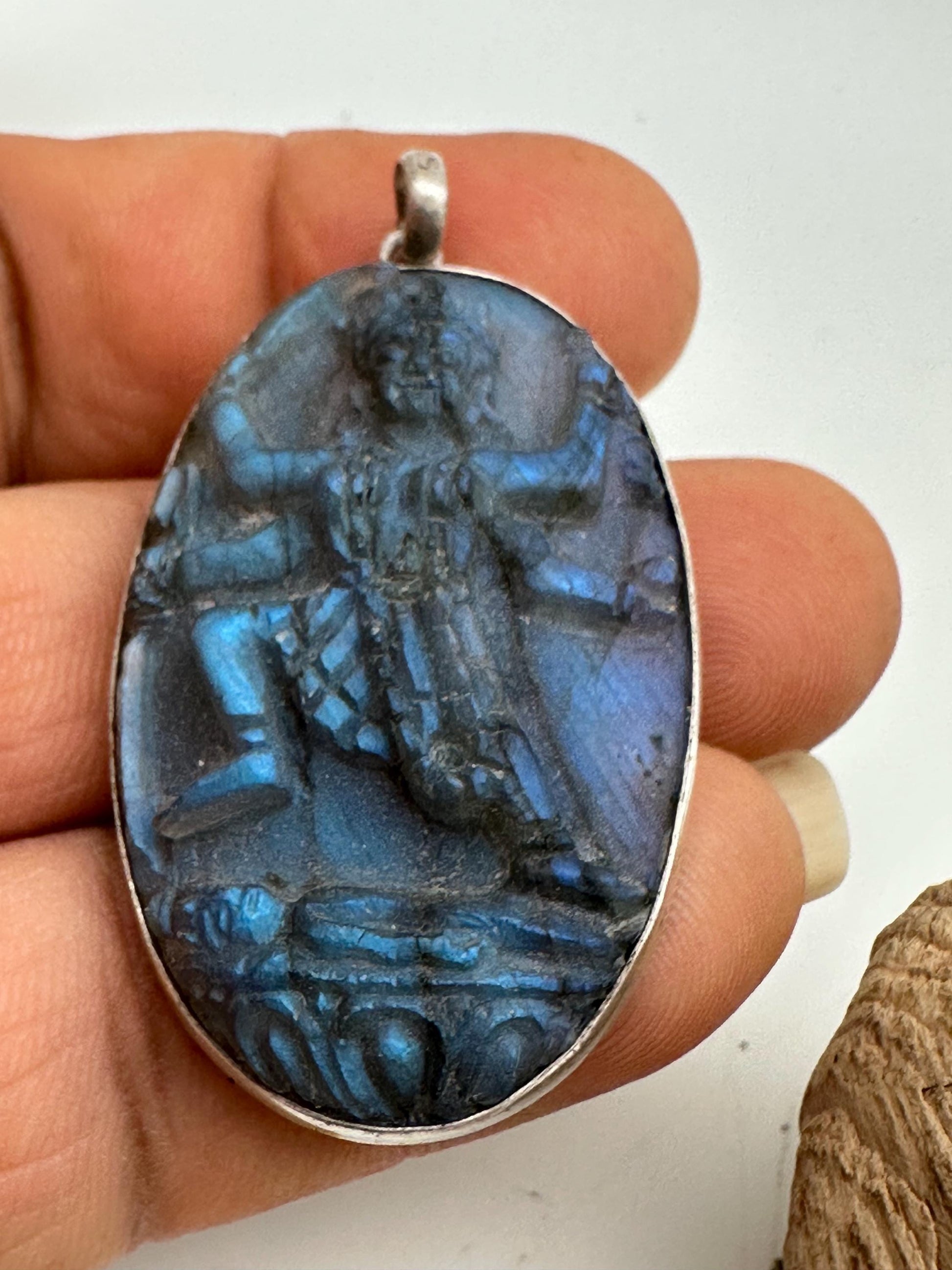 Kali pendant, master handcrafted labradorite with sterling silver, from nepal one of the kind