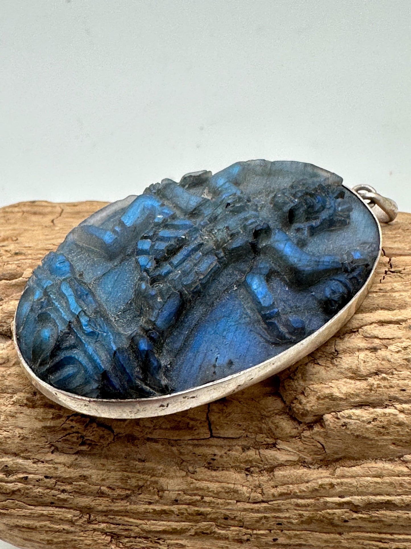 Kali pendant, master handcrafted labradorite with sterling silver, from nepal one of the kind