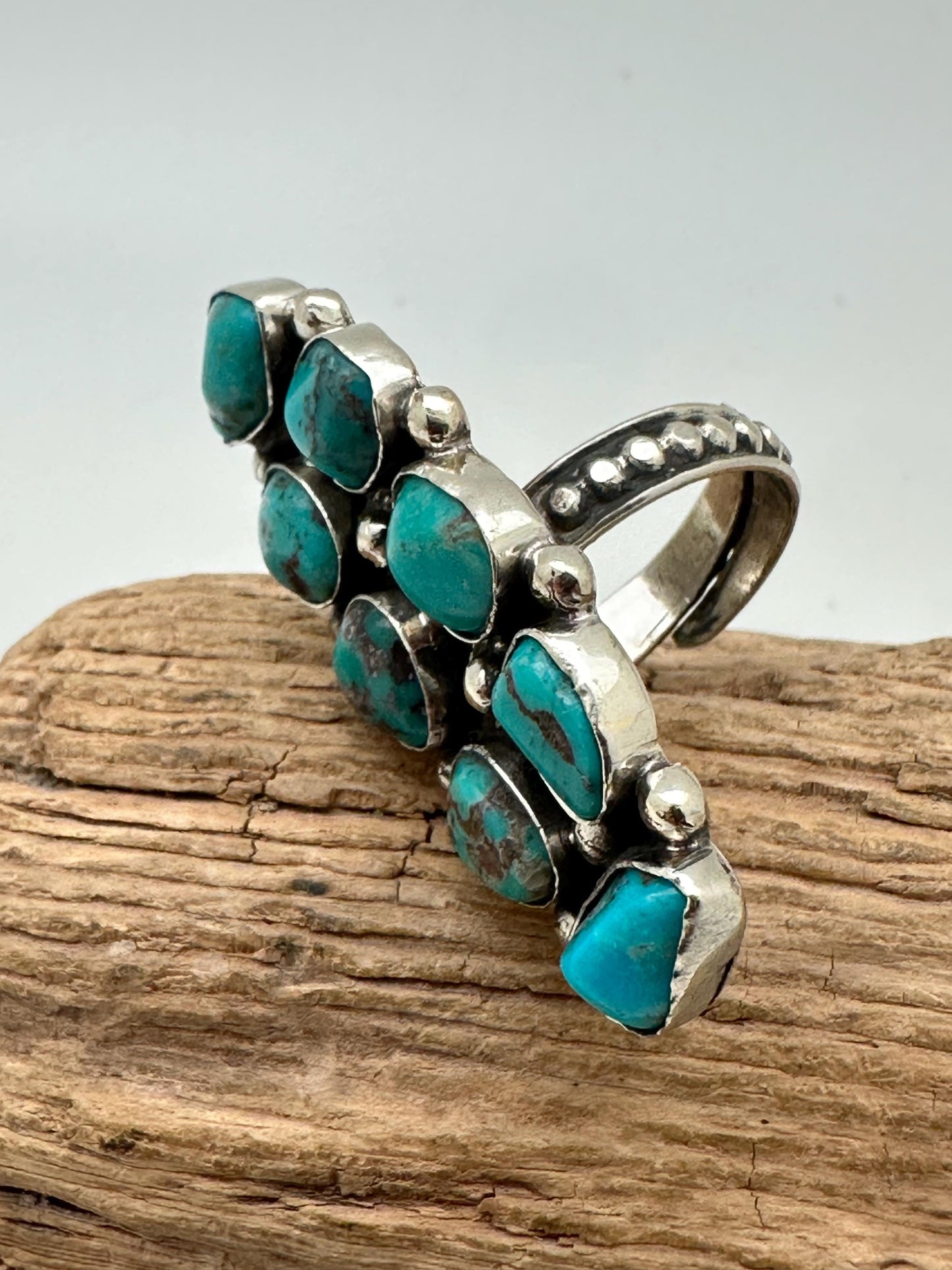 Turquoise ring, handcrafted, adjustable, Tibetan silver, ethnic style,Nepalese,49mmX19mm
