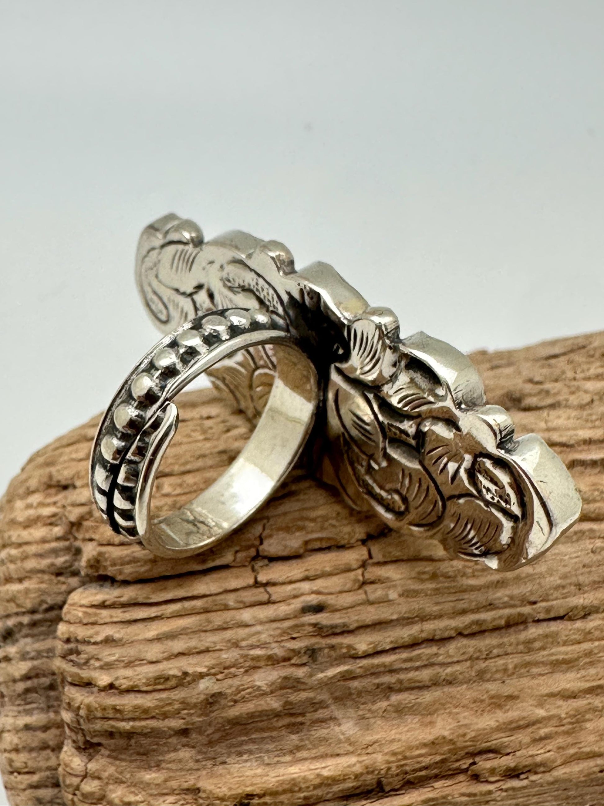 Turquoise ring, handcrafted, adjustable, Tibetan silver, ethnic style,Nepalese,49mmX19mm