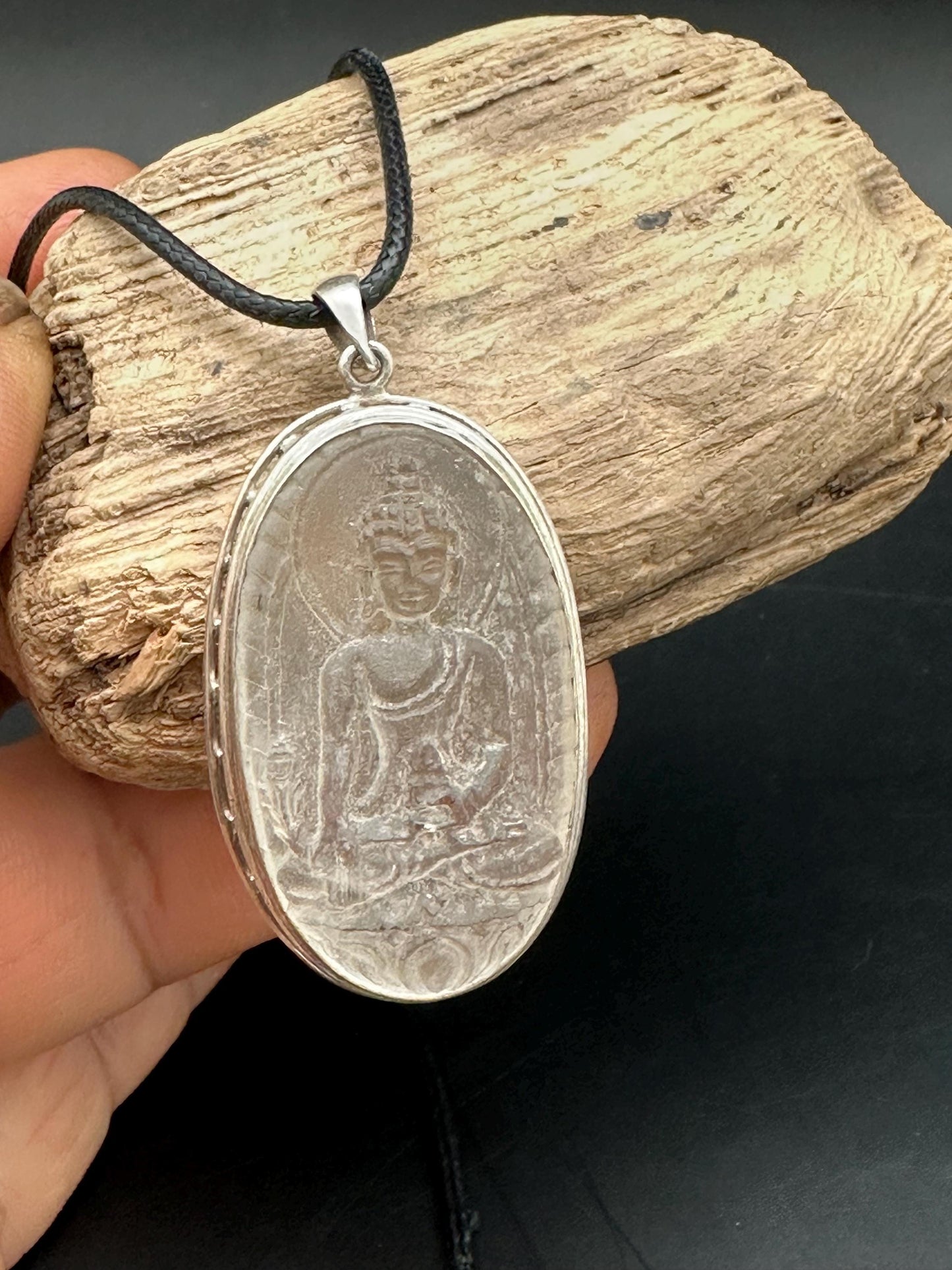 Medicine Buddha pendent, master handcrafted natural quartz crystal with sterling silver