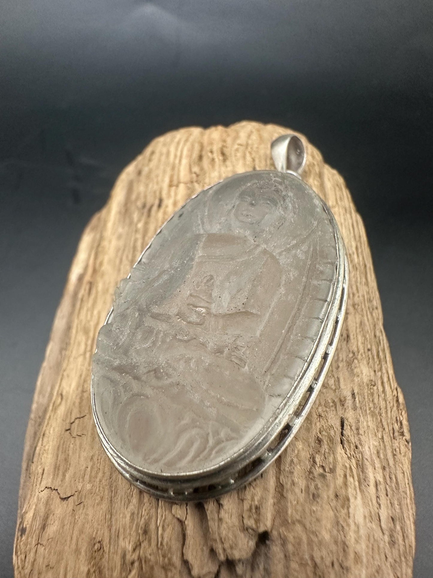Medicine Buddha pendent, master handcrafted natural quartz crystal with sterling silver