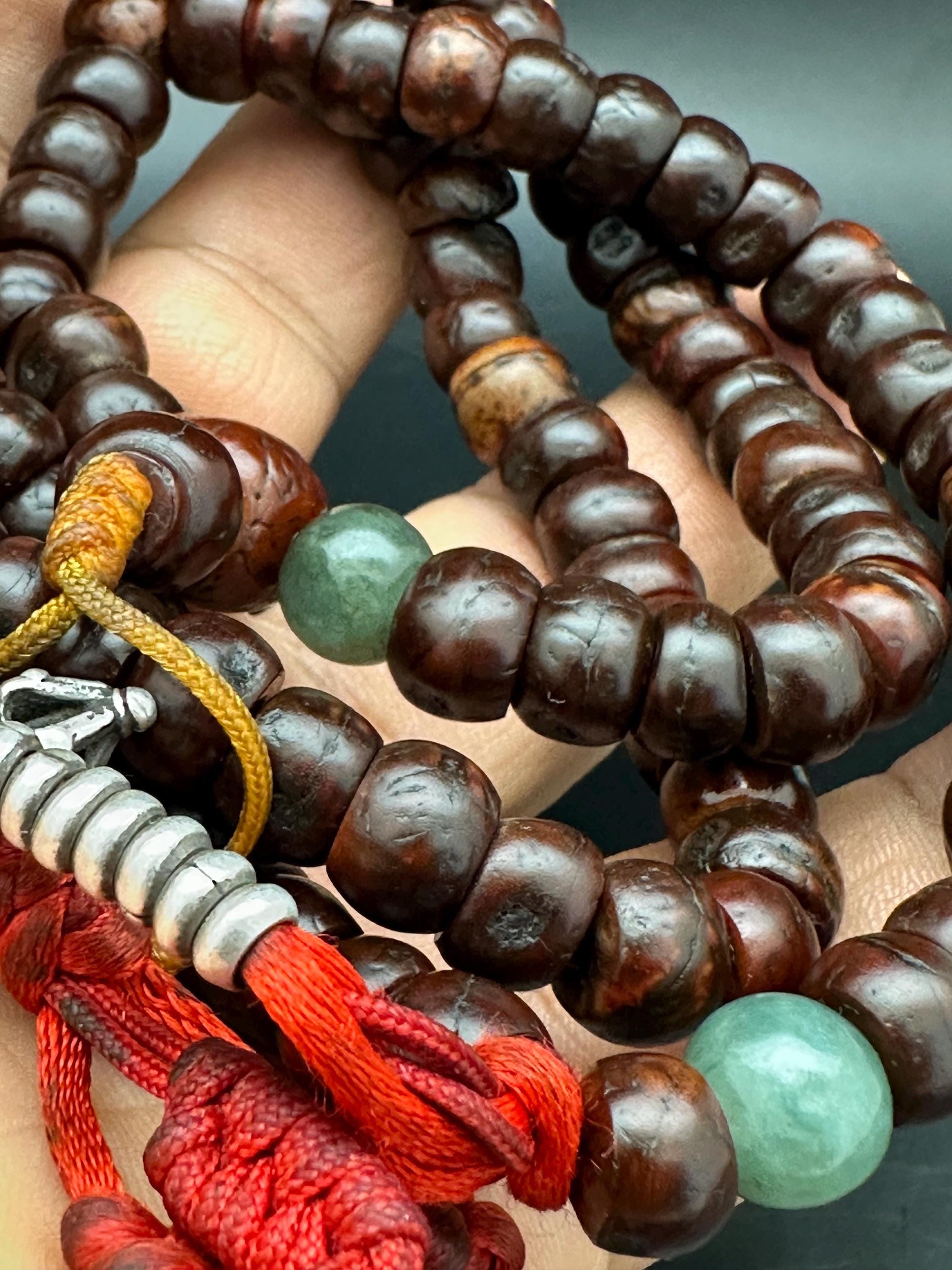 Antique Tibetan Bodhi Chita Prayer Beads, Silver Accents, Rare Practitioner Item
