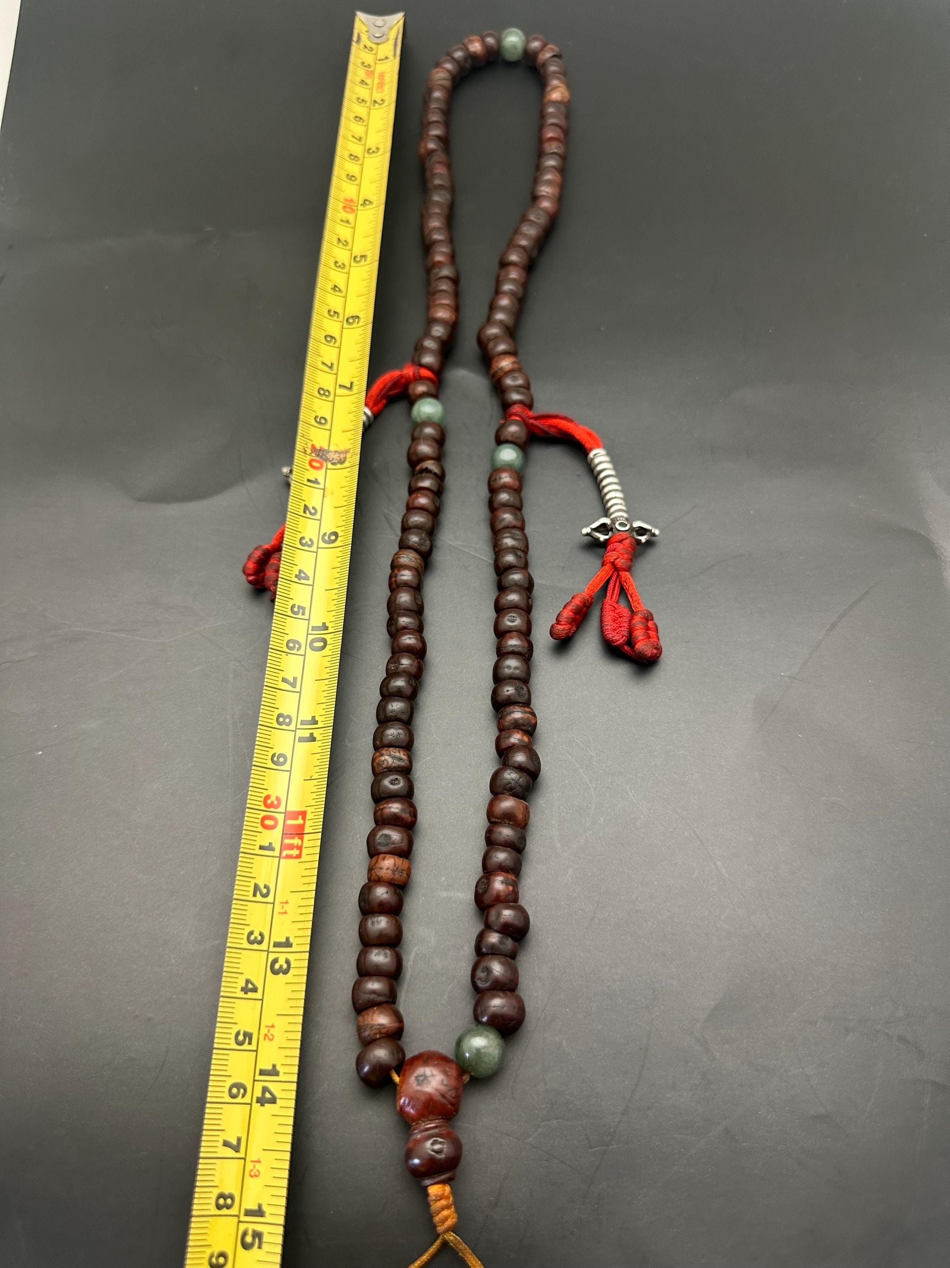 Antique Tibetan Bodhi Chita Prayer Beads, Silver Accents, Rare Practitioner Item