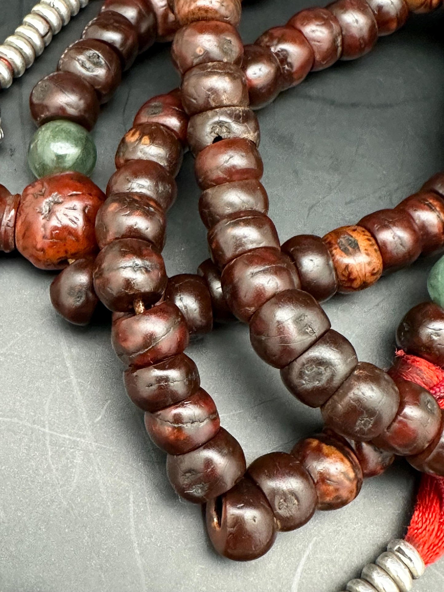 Antique Tibetan Bodhi Chita Prayer Beads, Silver Accents, Rare Practitioner Item
