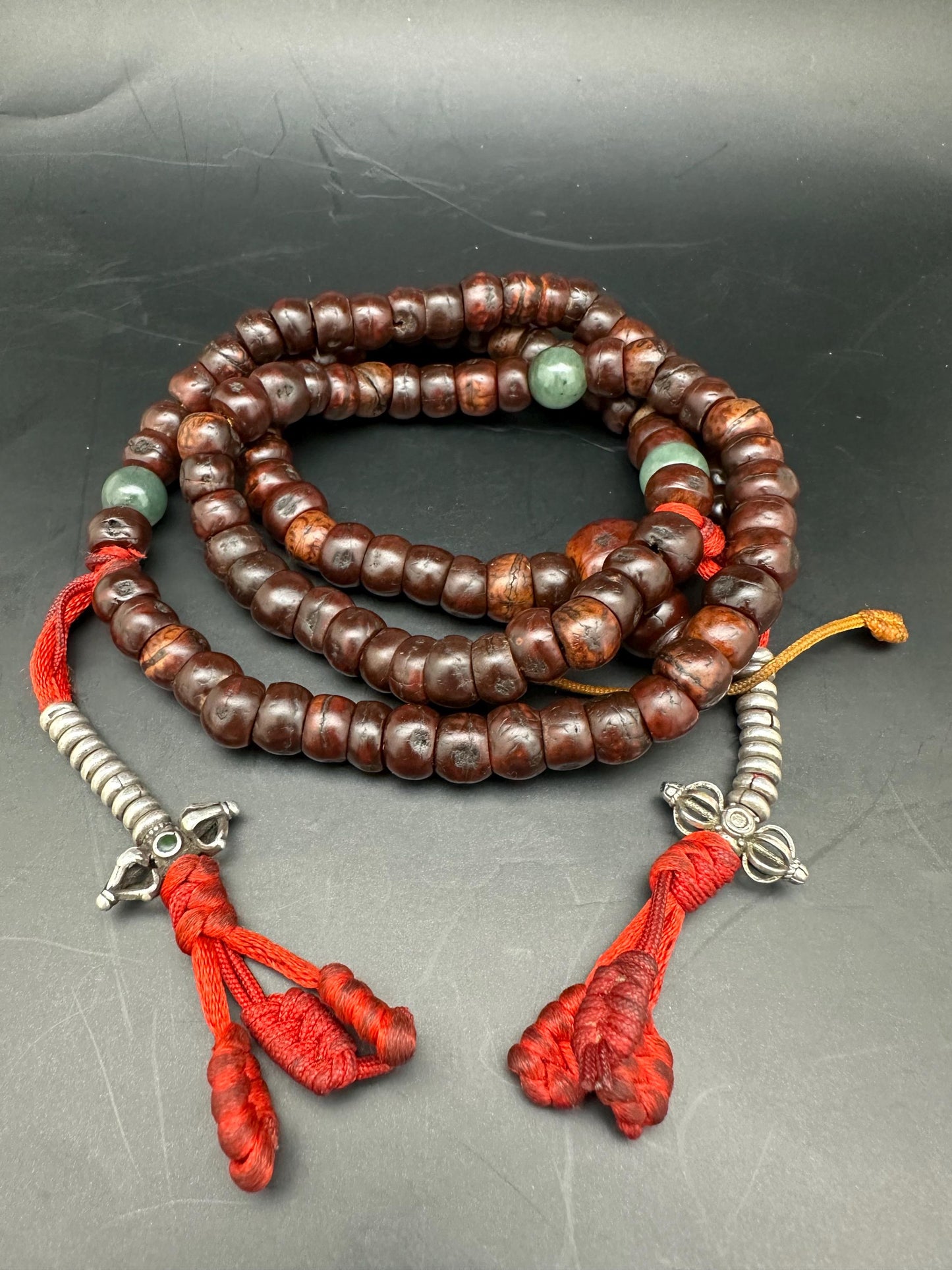Antique Tibetan Bodhi Chita Prayer Beads, Silver Accents, Rare Practitioner Item