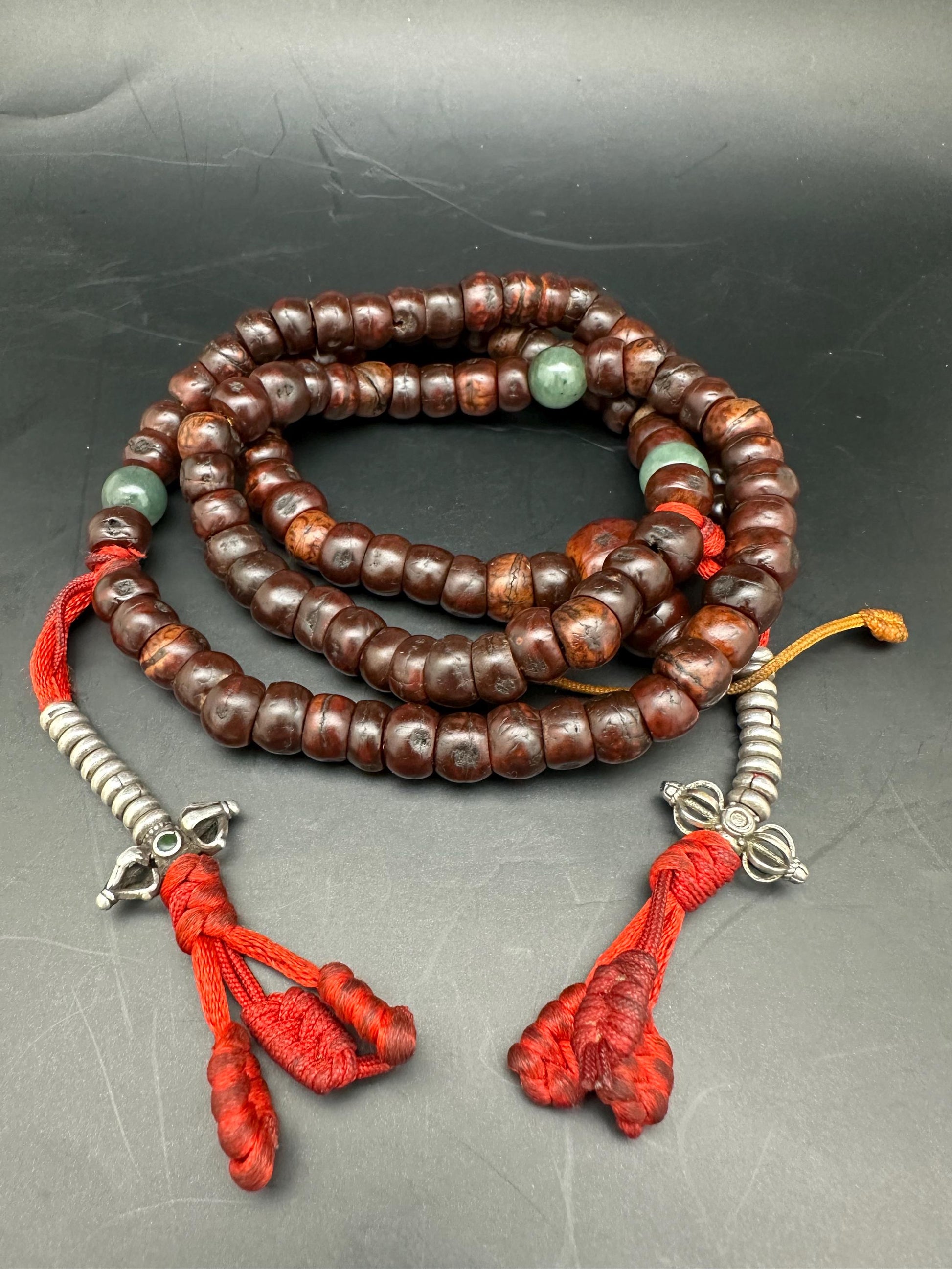Antique Tibetan Bodhi Chita Prayer Beads, Silver Accents, Rare Practitioner Item