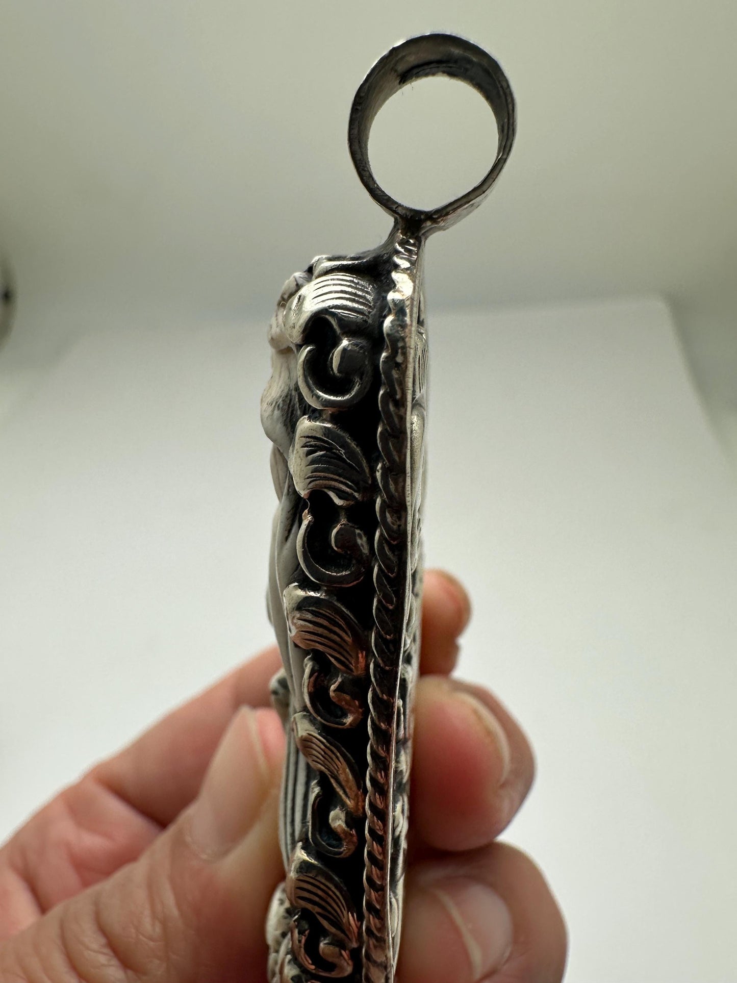 Bone carved mermaid and dolphin pendant, handcrafted, Tibetan silver,Nepalese,78mmX32mm