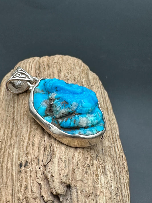 Turquoise Ganesh pendent master handcrafted untreated natural turquoise with sterling silver