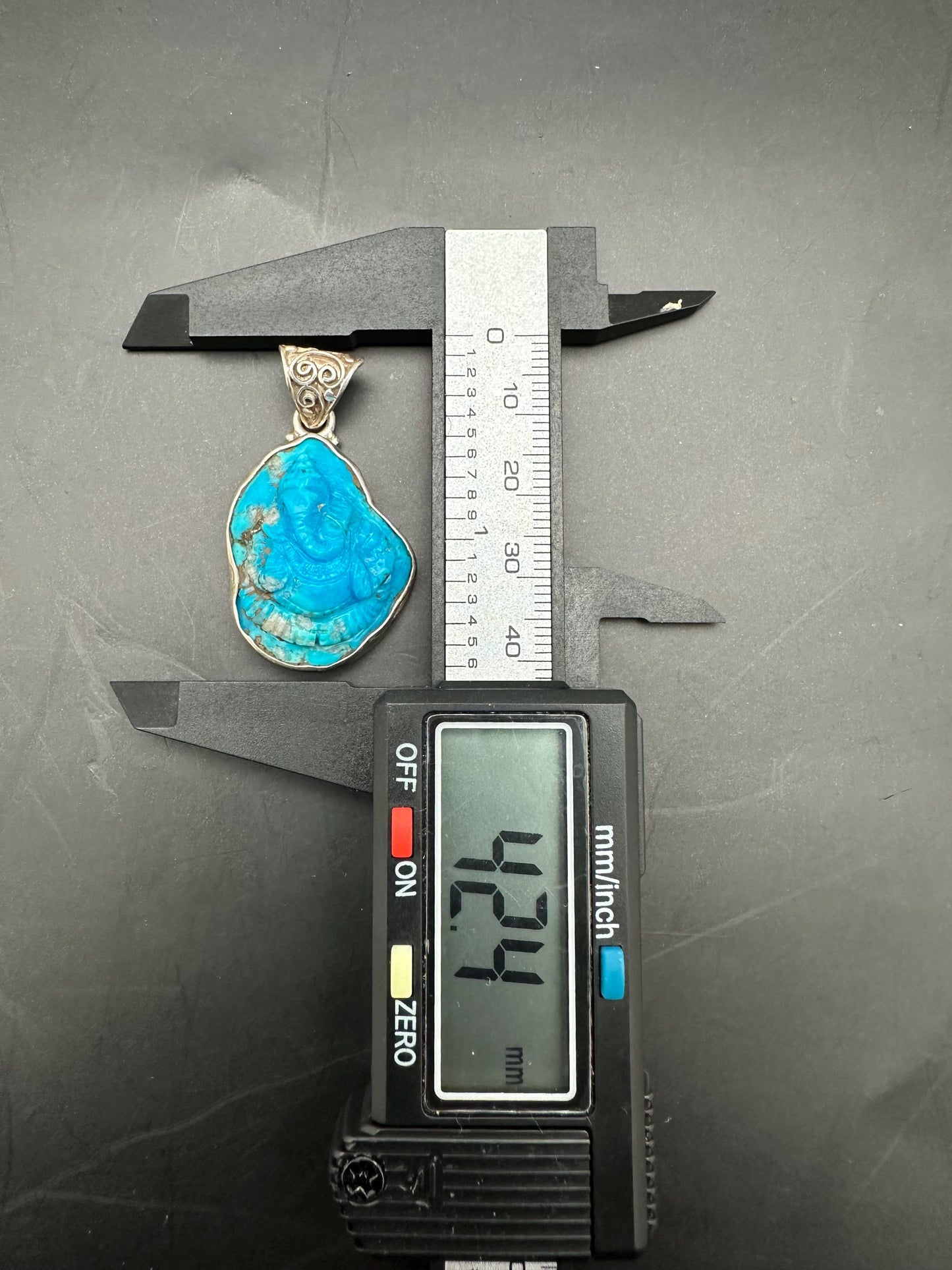 Turquoise Ganesh pendent master handcrafted untreated natural turquoise with sterling silver