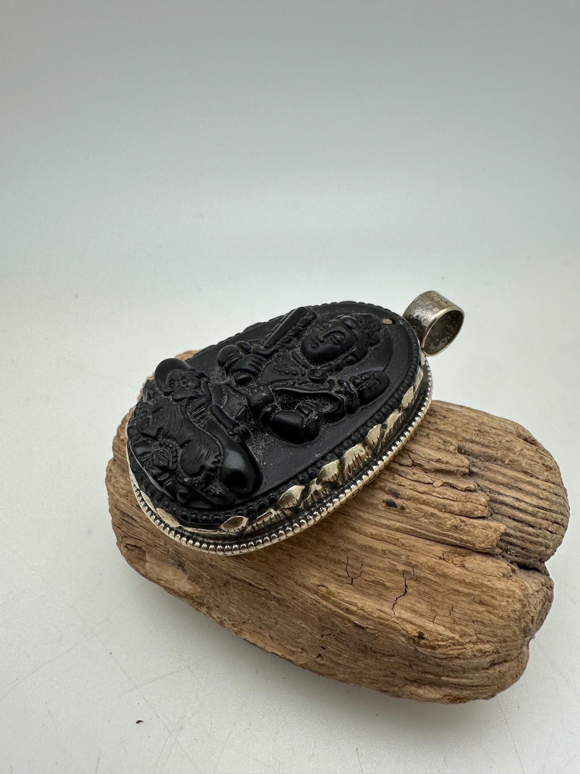 obsidian akasagarbha , boddhisattva, amulet,tibetan silver,
