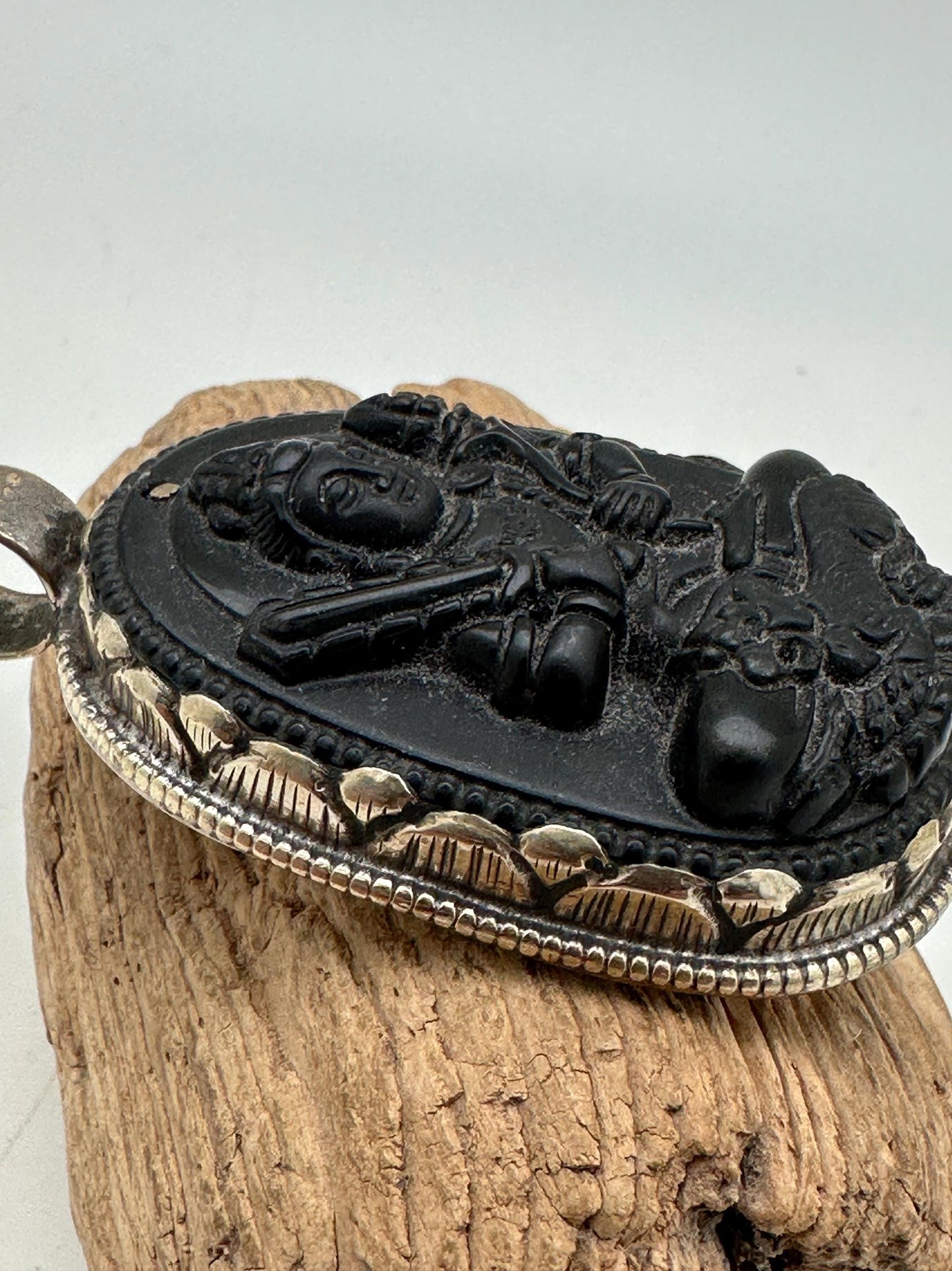 obsidian akasagarbha , boddhisattva, amulet,tibetan silver,