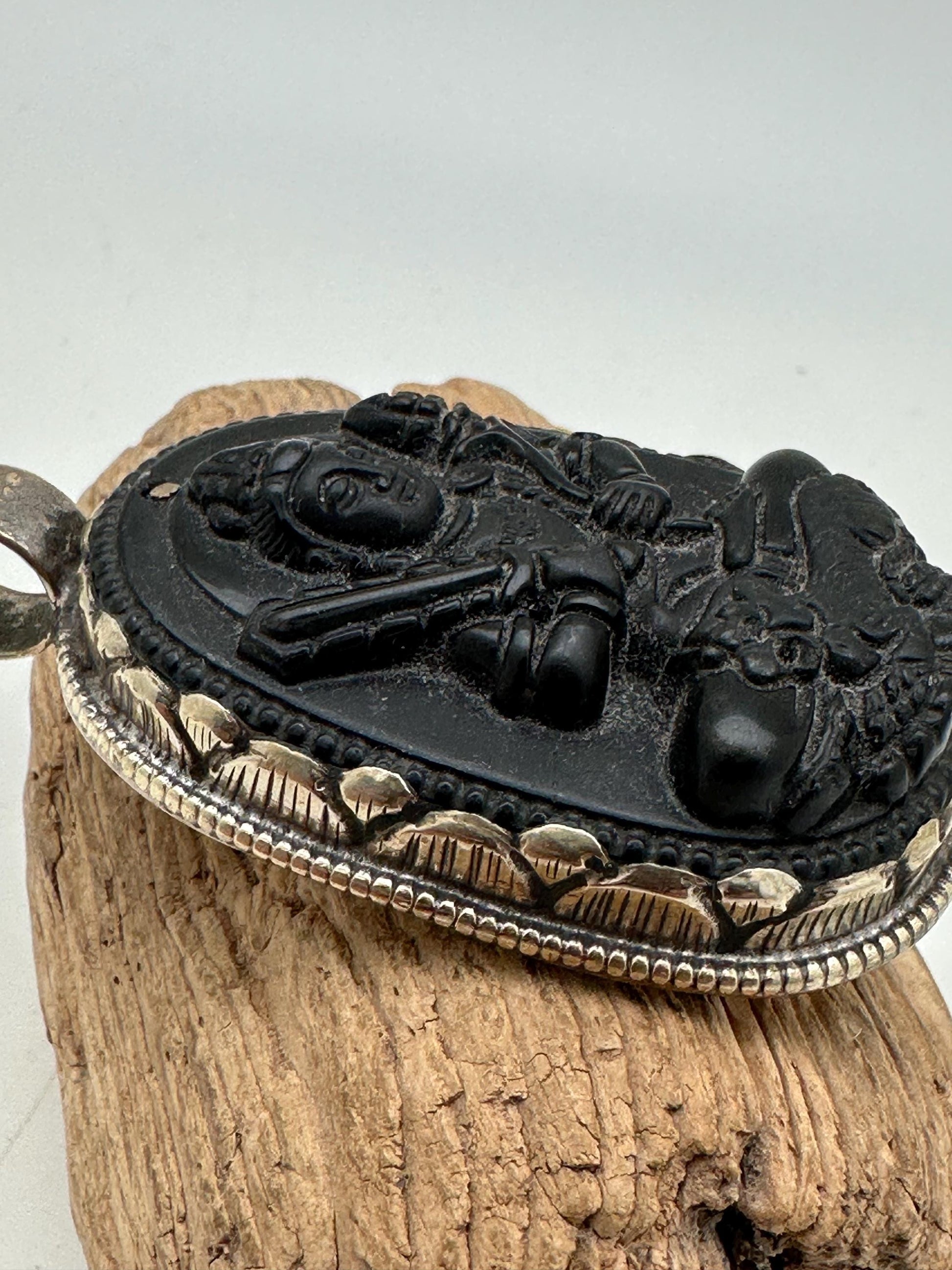 obsidian akasagarbha , boddhisattva, amulet,tibetan silver,