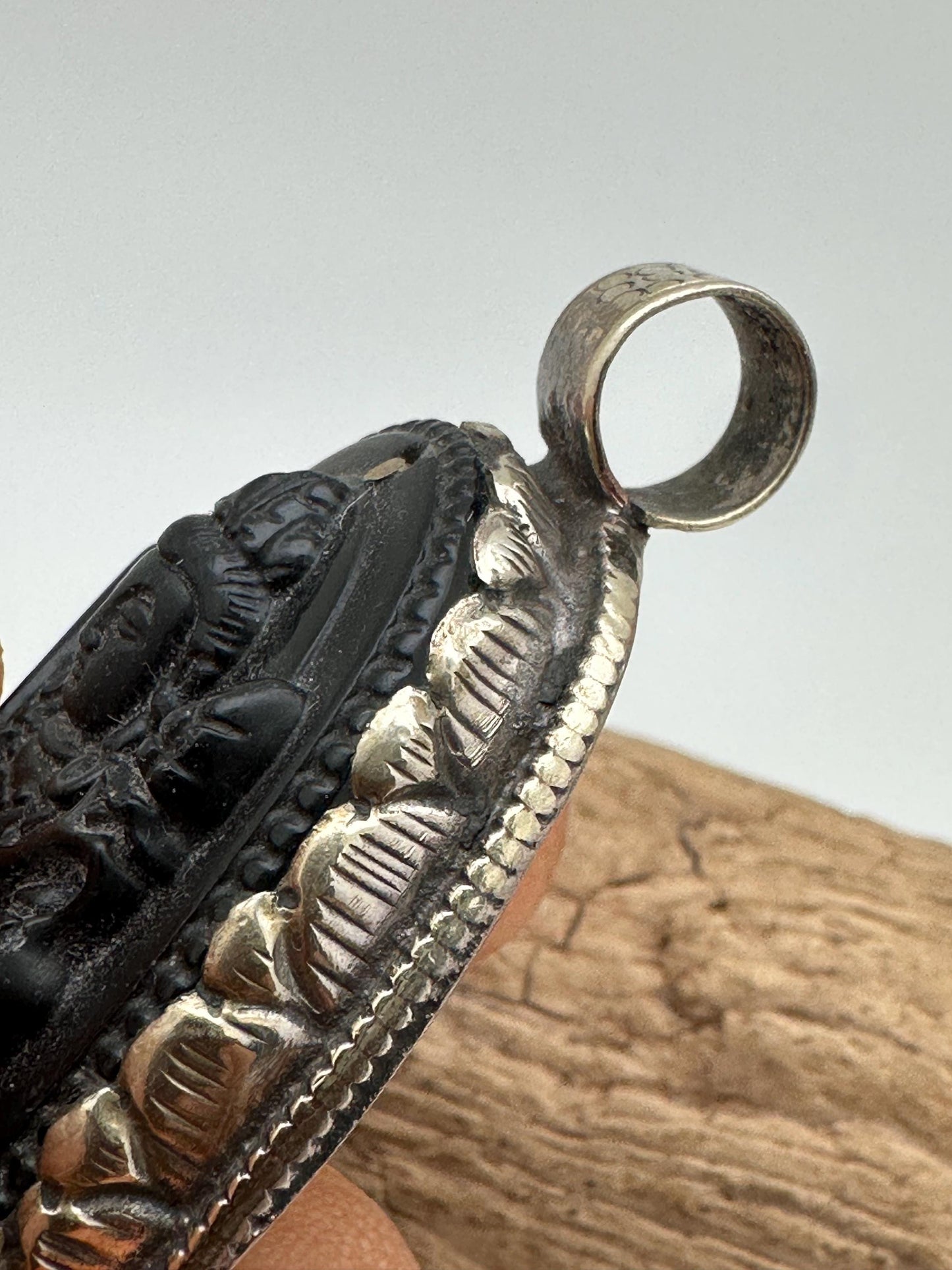 obsidian akasagarbha , boddhisattva, amulet,tibetan silver,