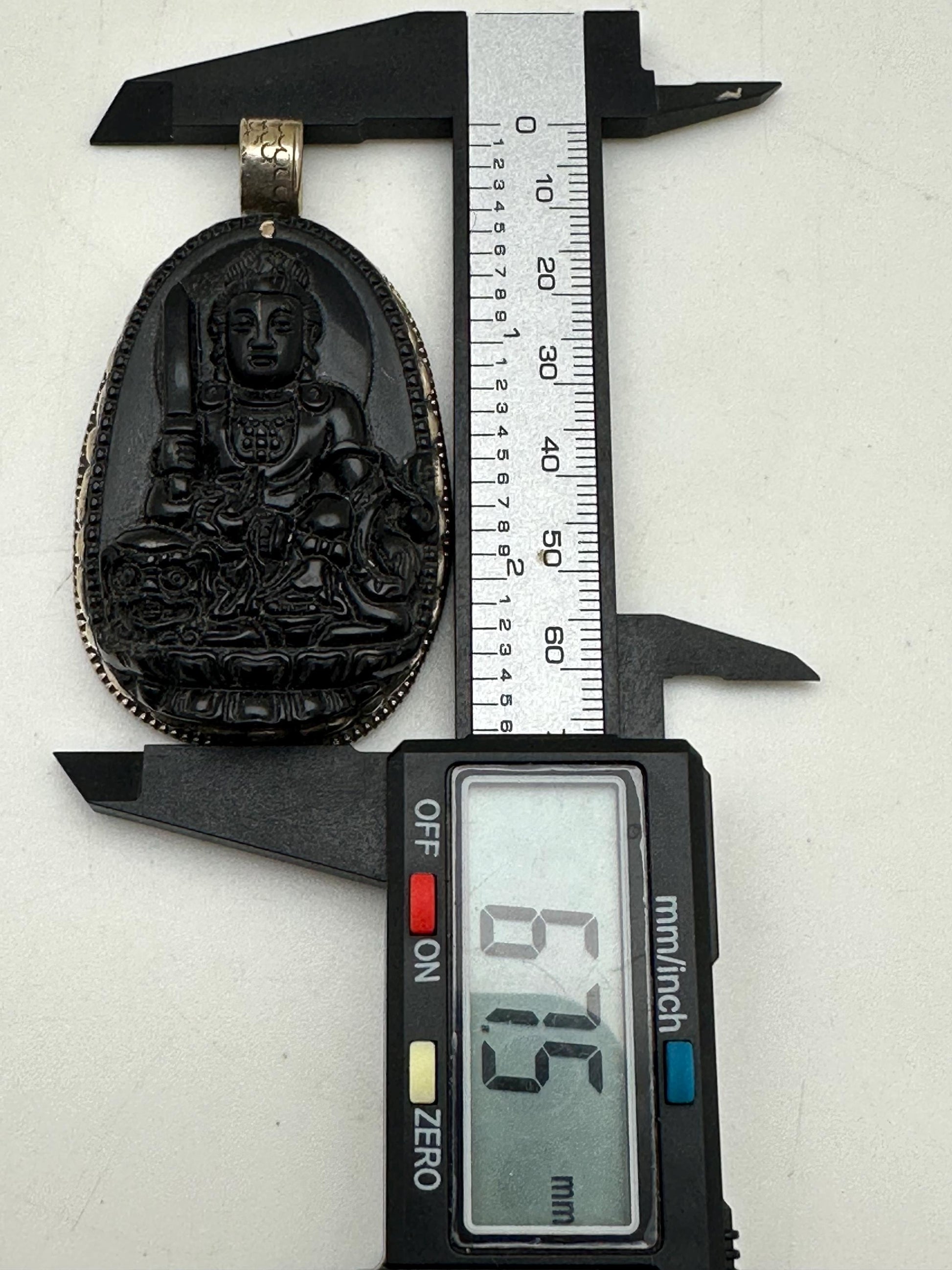 Obsidian manjusri, handcrafted with Tibetan silver