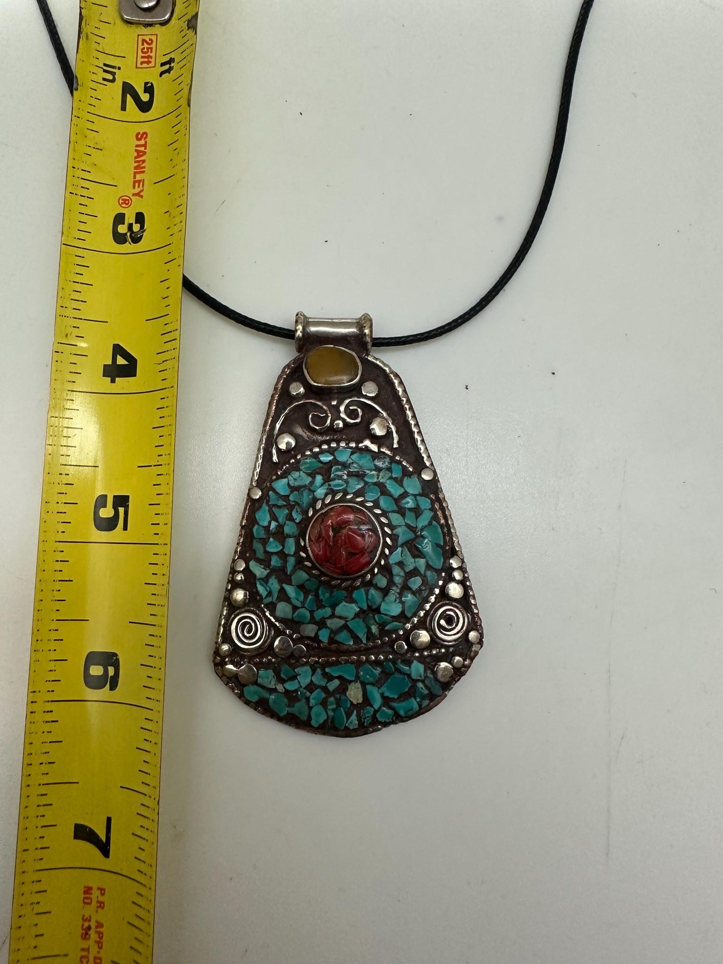 Inlay turquoise pendant, master handcrafted with Tibetan silver