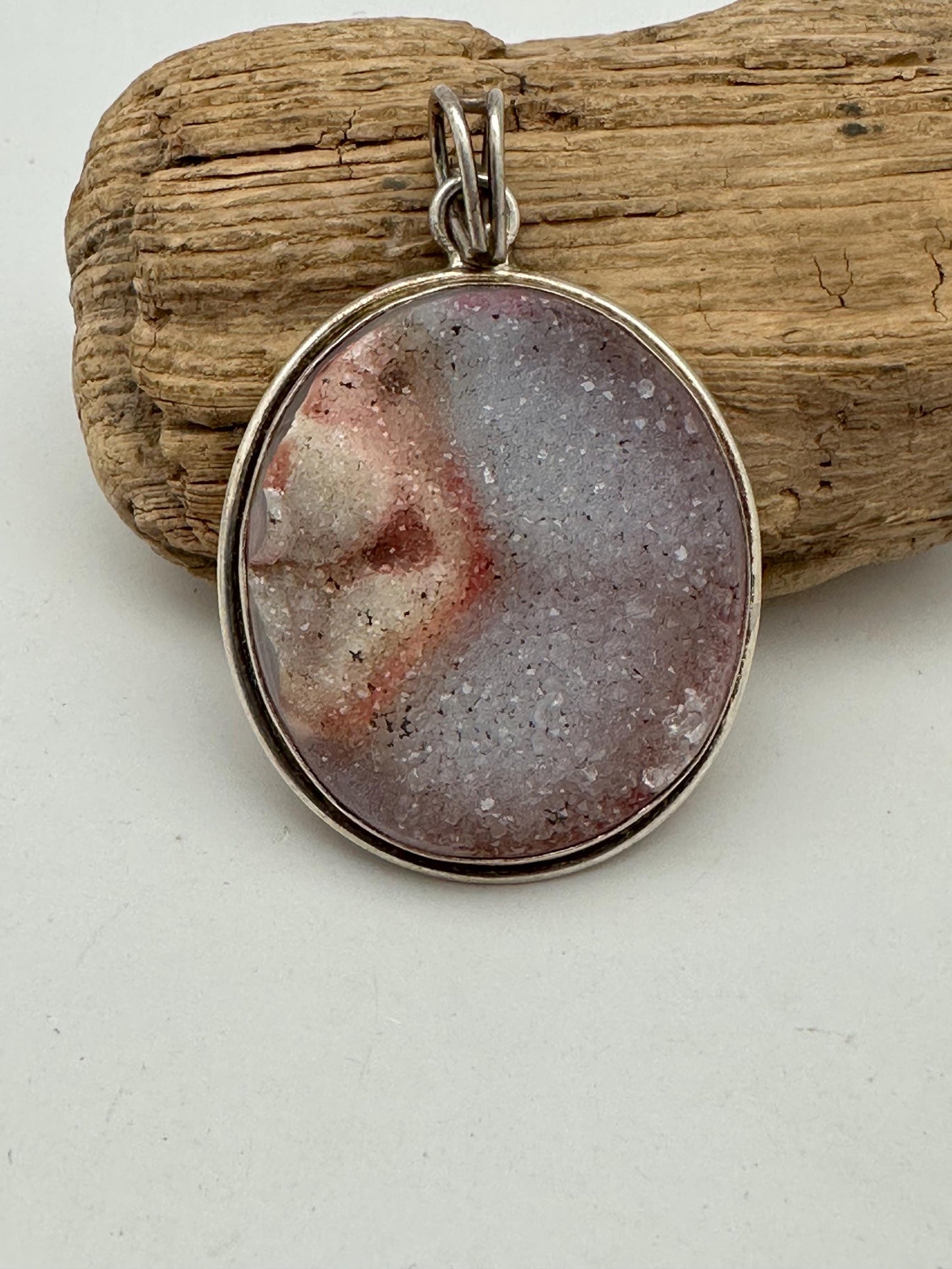 Druzy agate pendant, untreated natural , sterling silver, handcrafted
