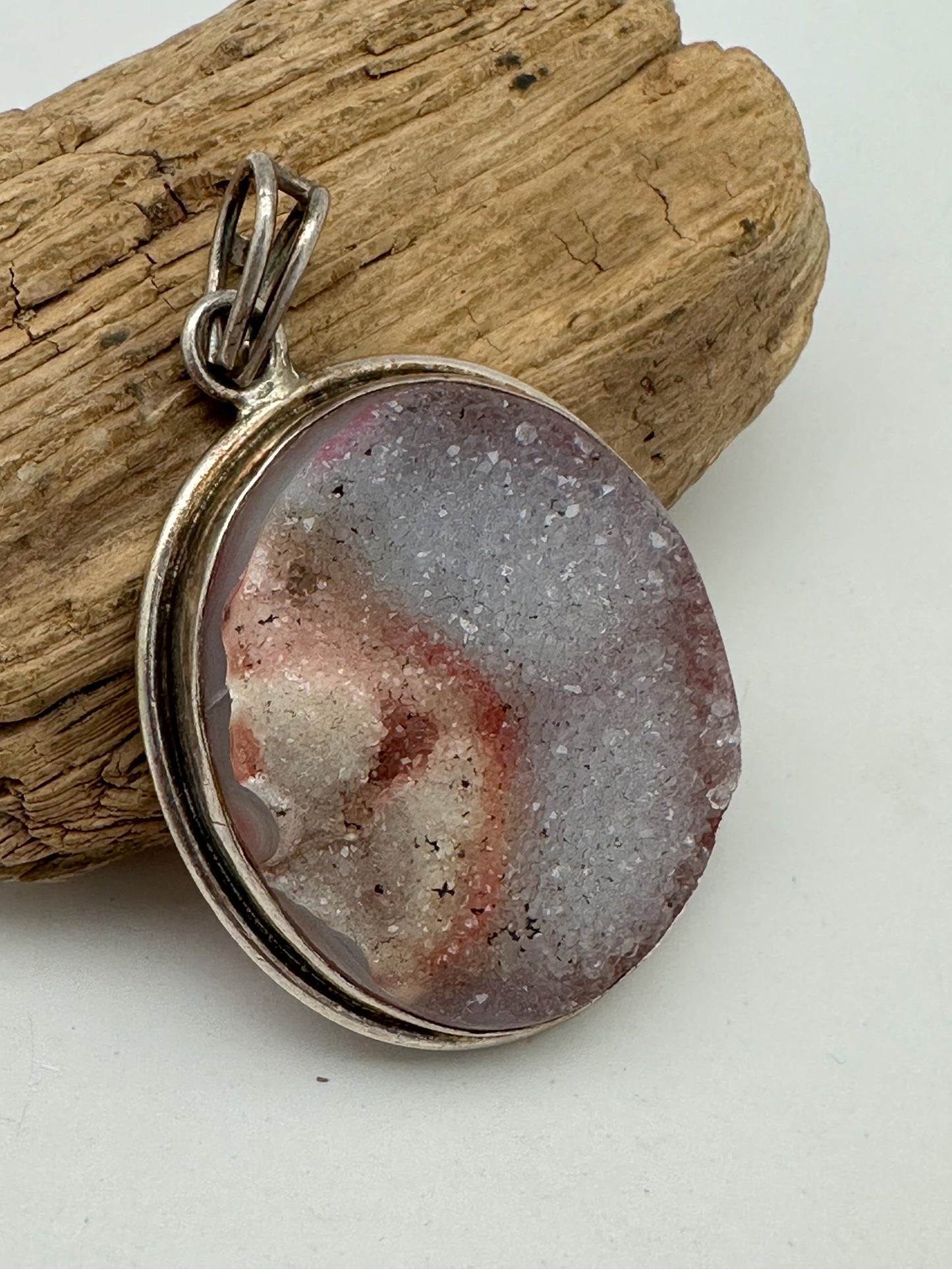 Druzy agate pendant, untreated natural , sterling silver, handcrafted