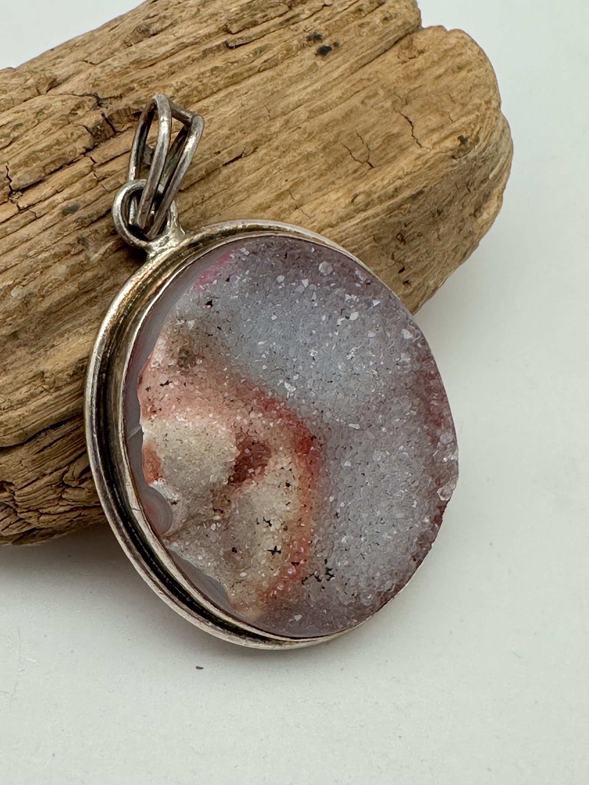 Druzy agate pendant, untreated natural , sterling silver, handcrafted