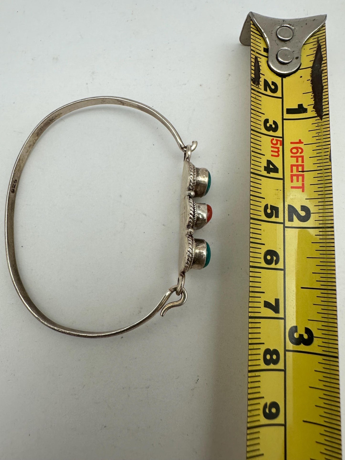 Tibetan designs sterling silver bangle, untreated coral and turquoise, handcrafted from nepal