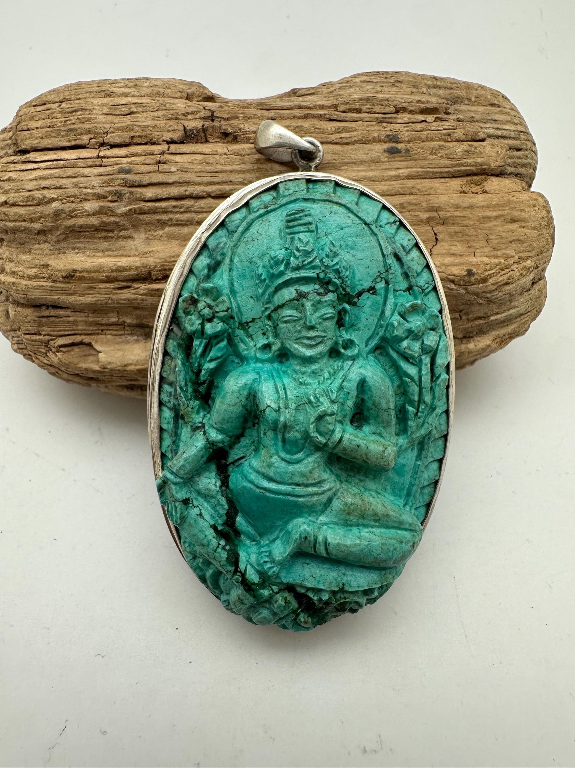 Green tara , untreated, Tibetan natural turquoise, 925 sterling silver master handcrafted from nepal