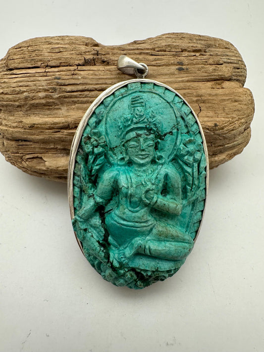 Green tara , untreated, Tibetan natural turquoise, 925 sterling silver master handcrafted from nepal
