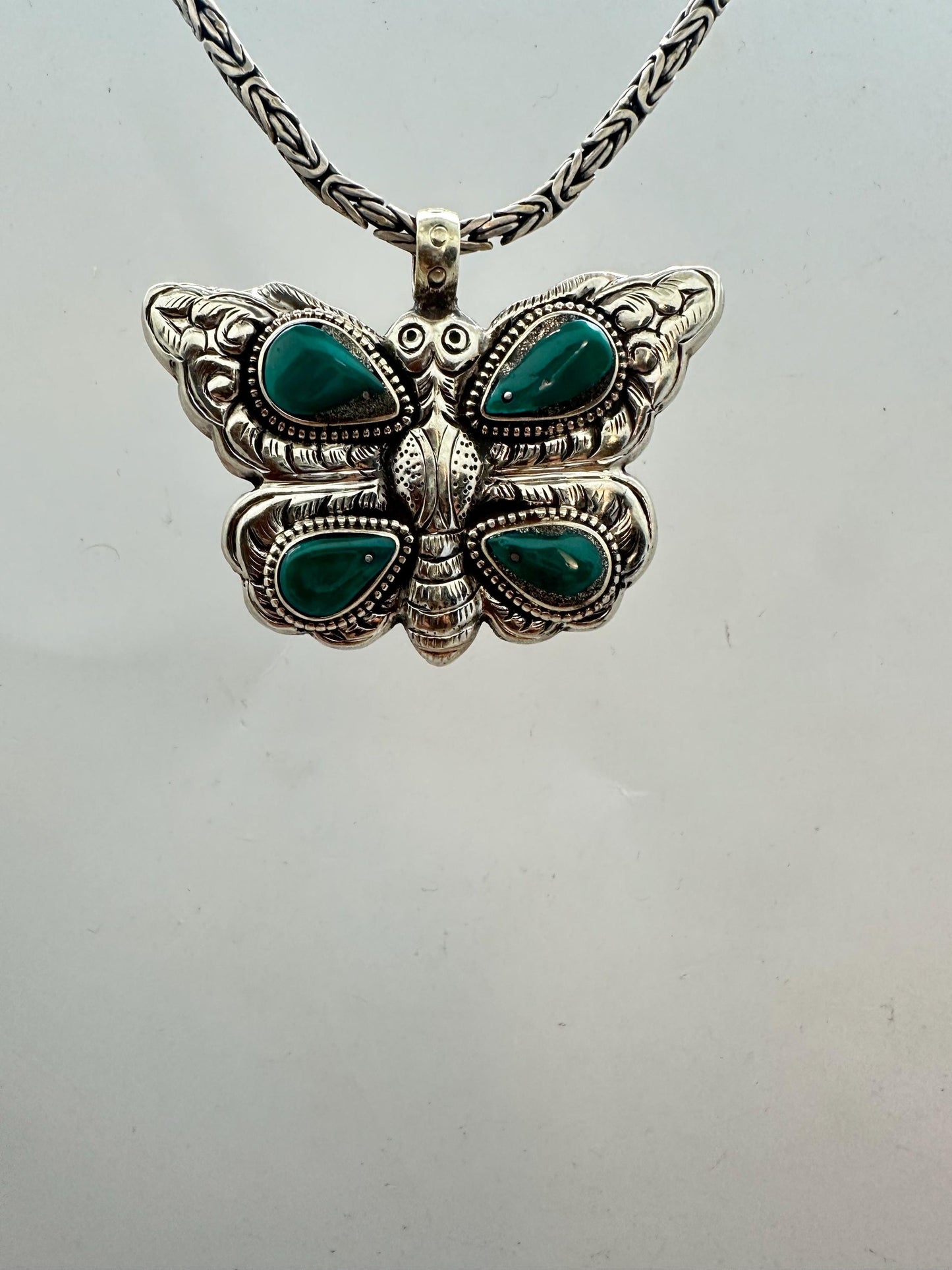 Handcrafted,Butterfly Pendant,natural turquoise , Tibetan silver, bug pendant