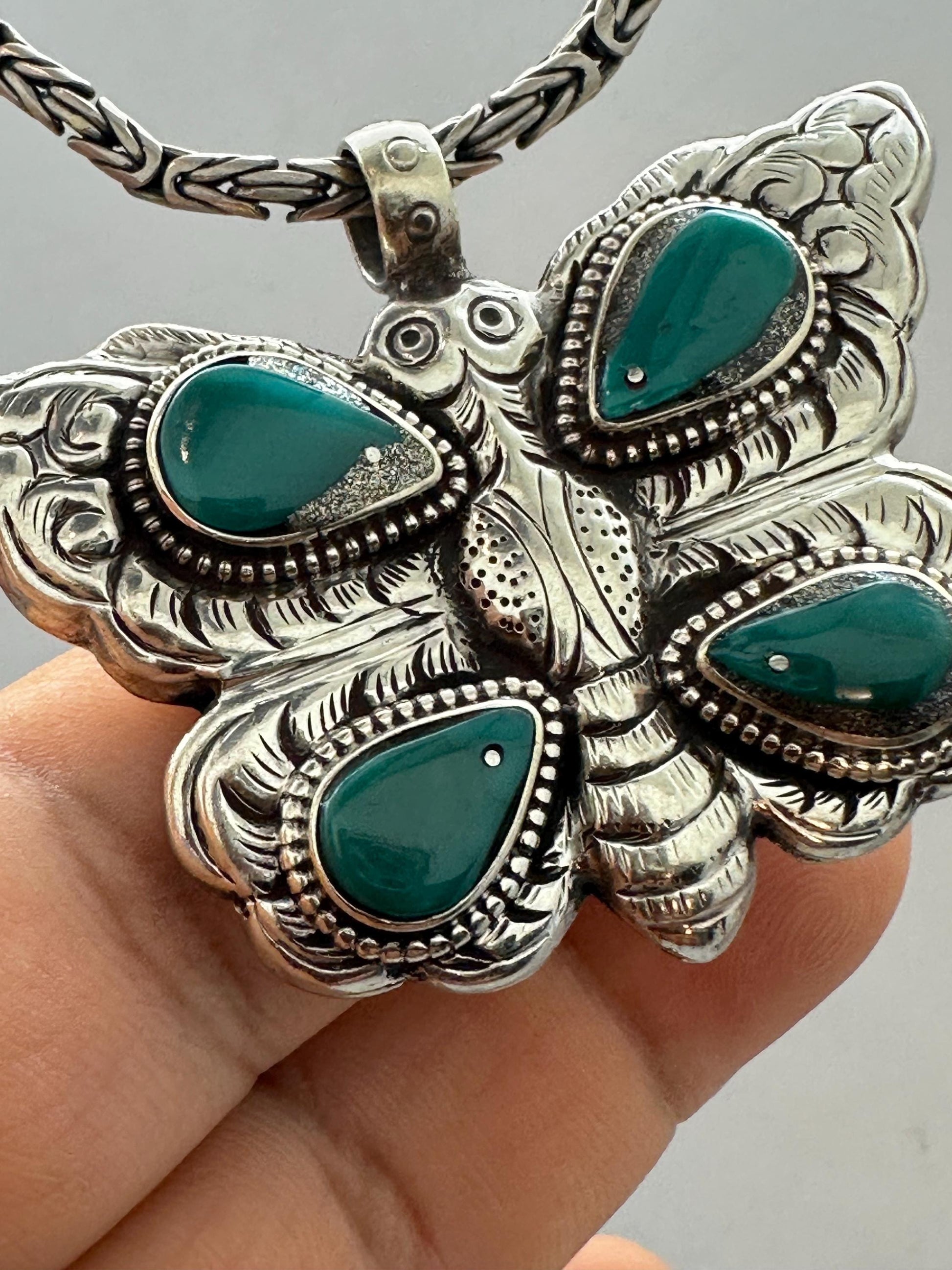 Handcrafted,Butterfly Pendant,natural turquoise , Tibetan silver, bug pendant