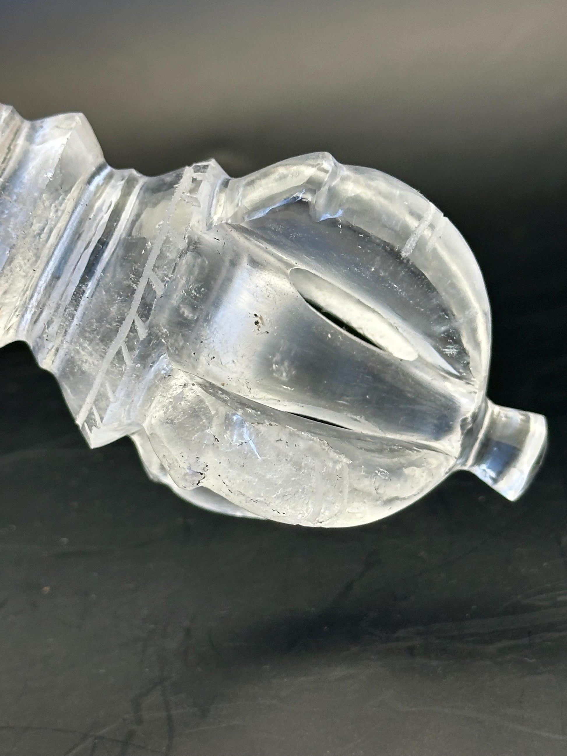 Quartz crystal vajra, ritual object, master handcrafted