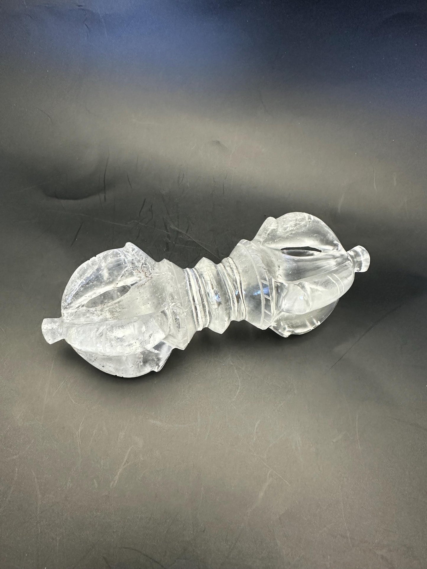 Quartz crystal vajra, ritual object, master handcrafted