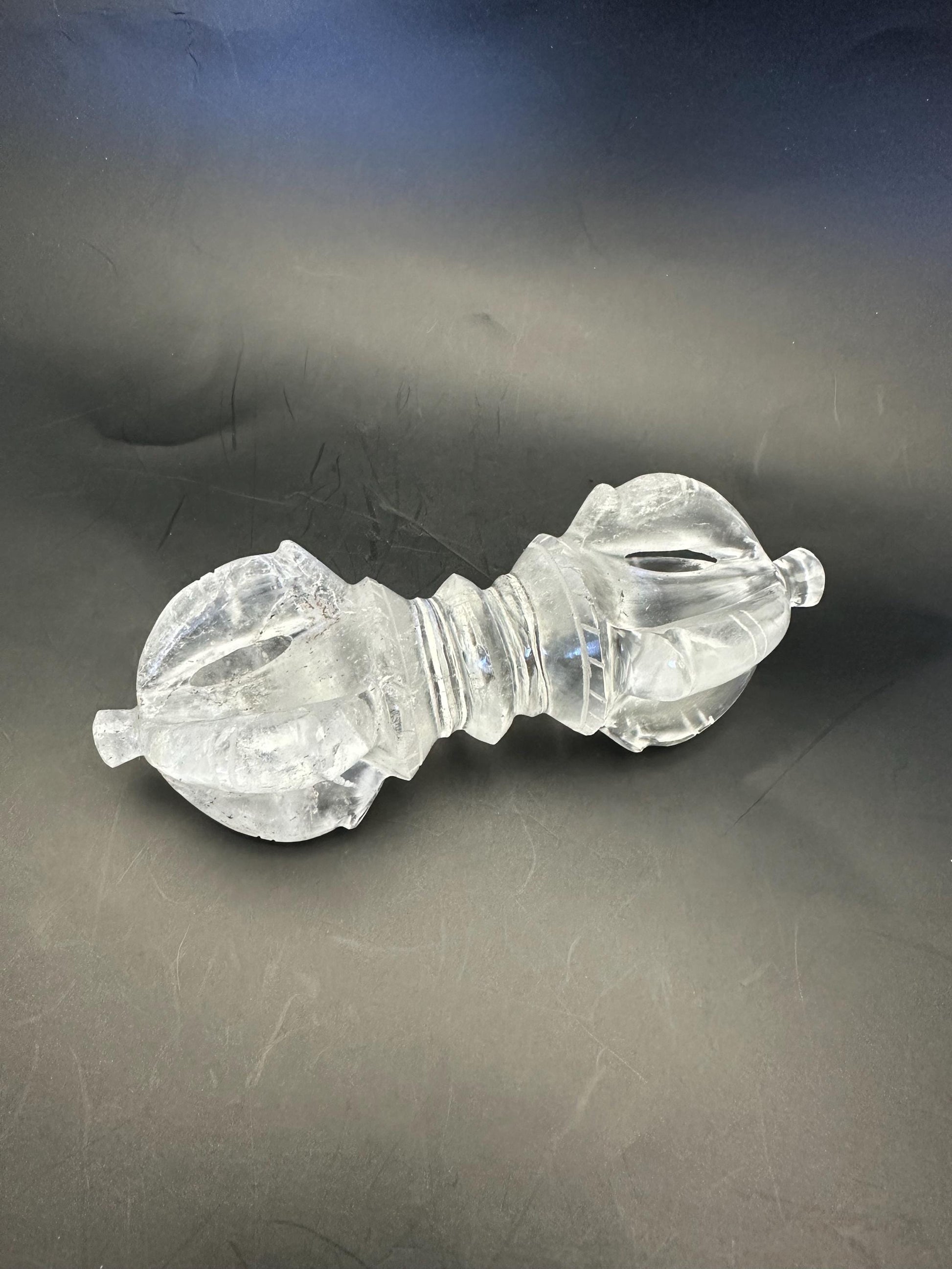 Quartz crystal vajra, ritual object, master handcrafted