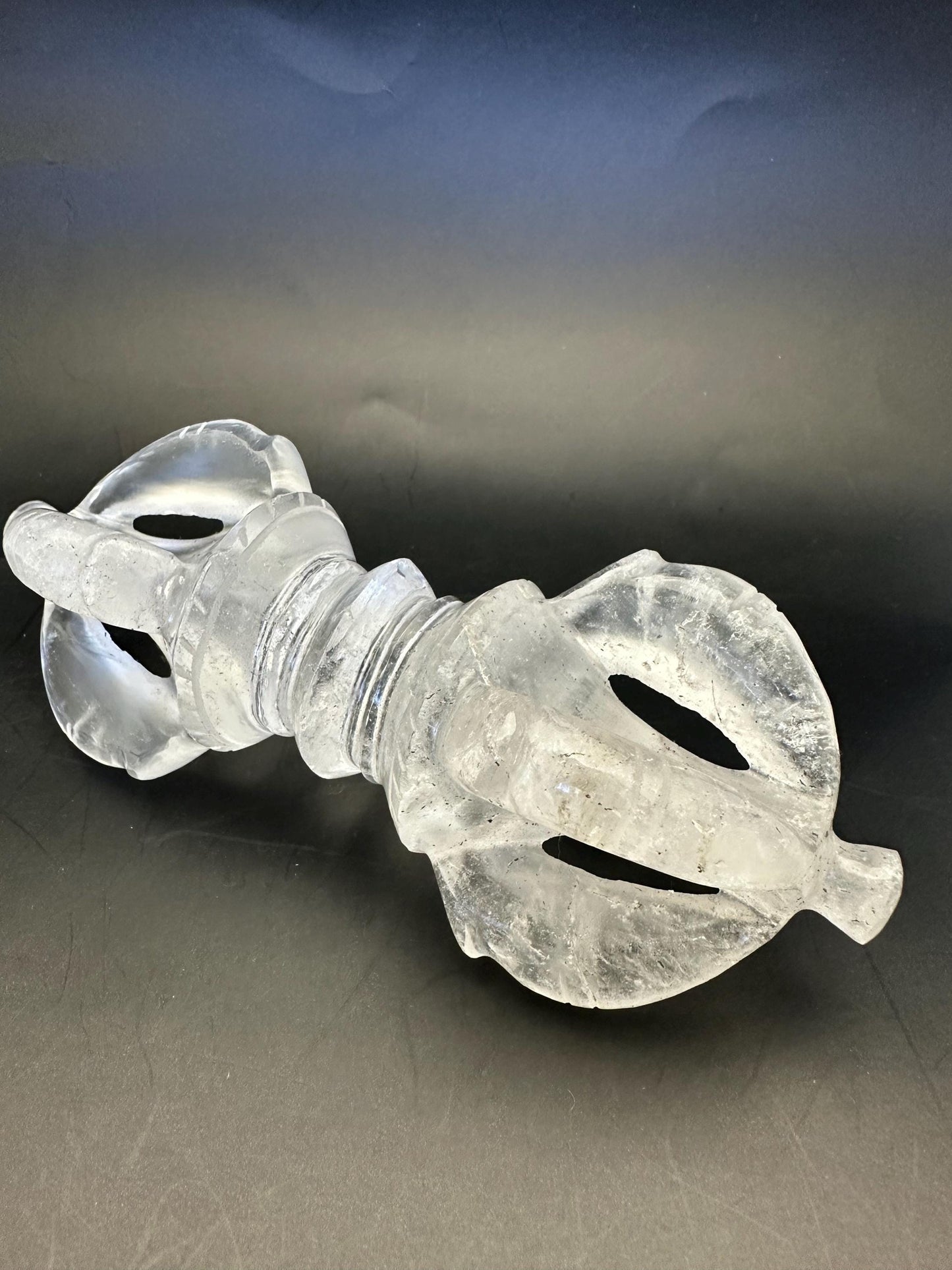 Quartz crystal vajra, ritual object, master handcrafted