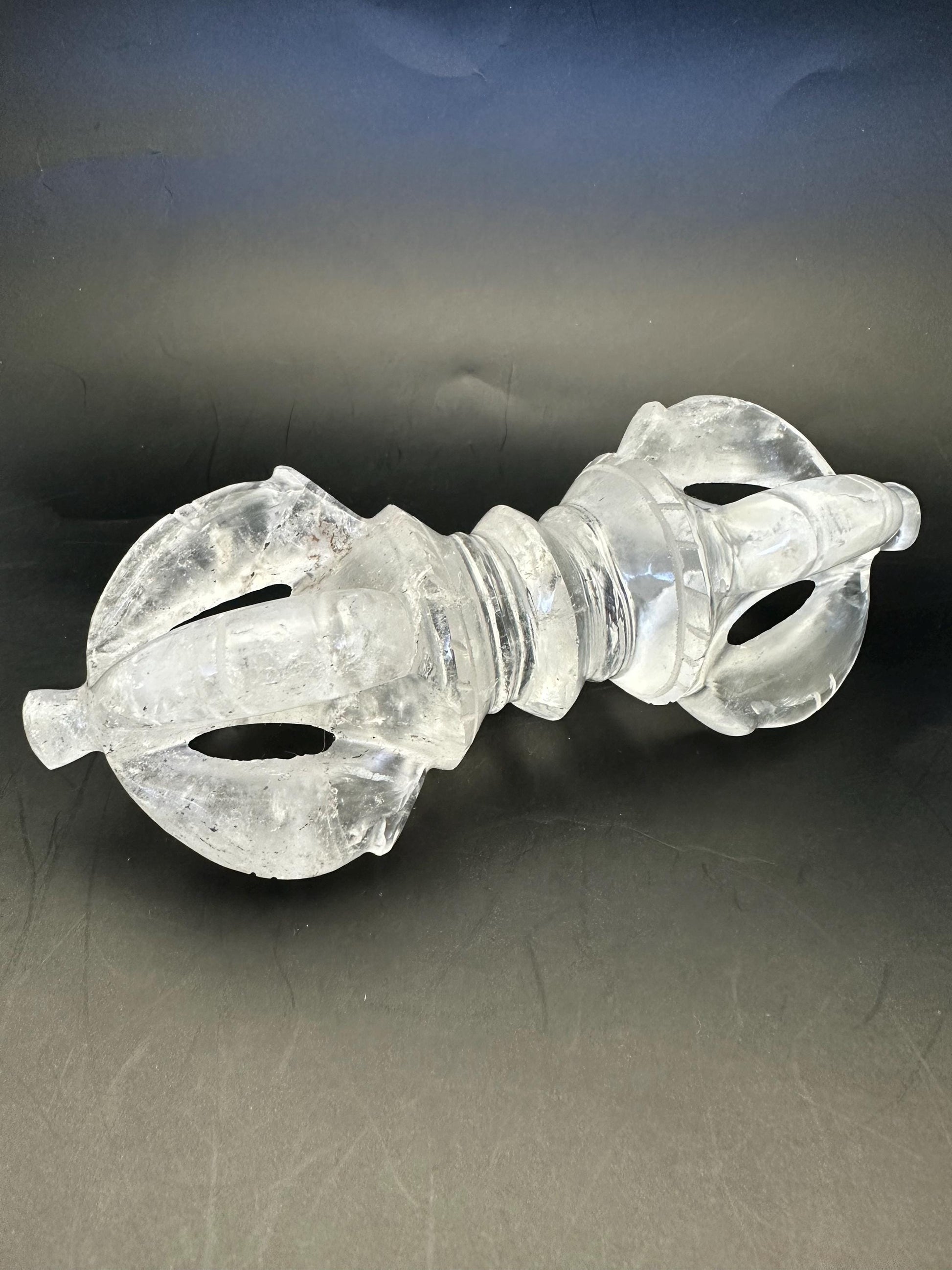 Quartz crystal vajra, ritual object, master handcrafted